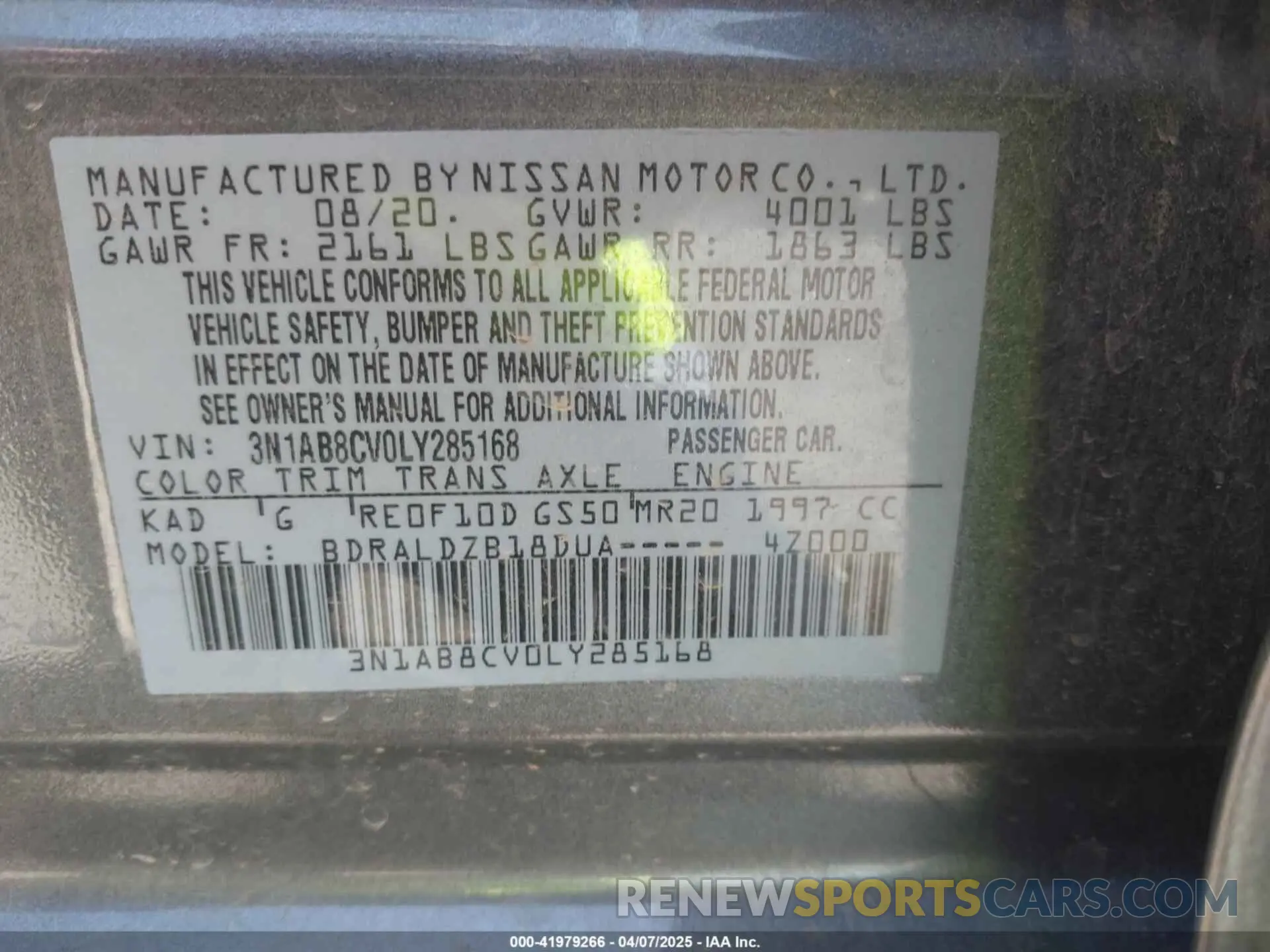 9 Фотография поврежденного автомобиля 3N1AB8CV0LY285168 NISSAN SENTRA 2020