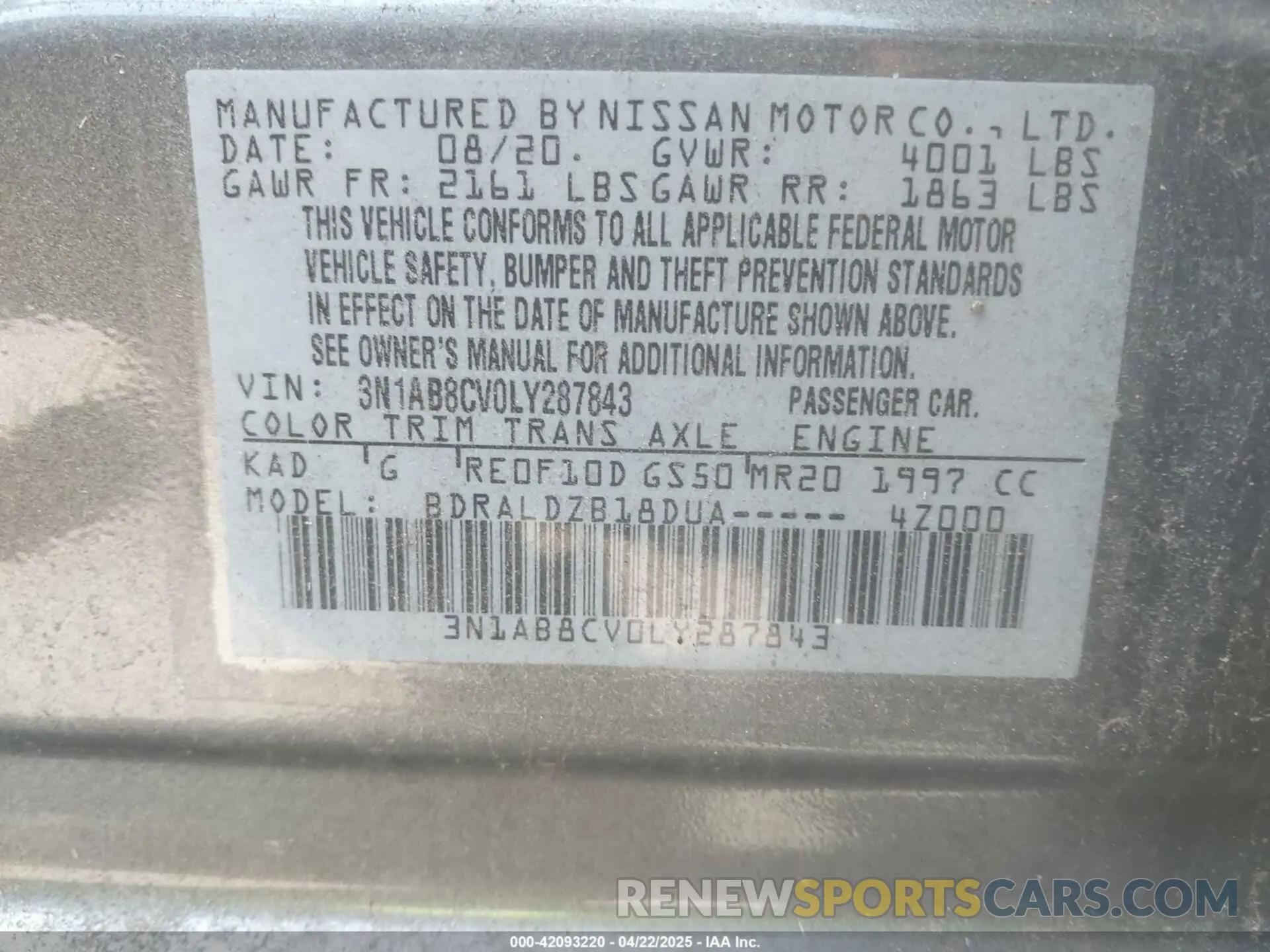 9 Фотография поврежденного автомобиля 3N1AB8CV0LY287843 NISSAN SENTRA 2020