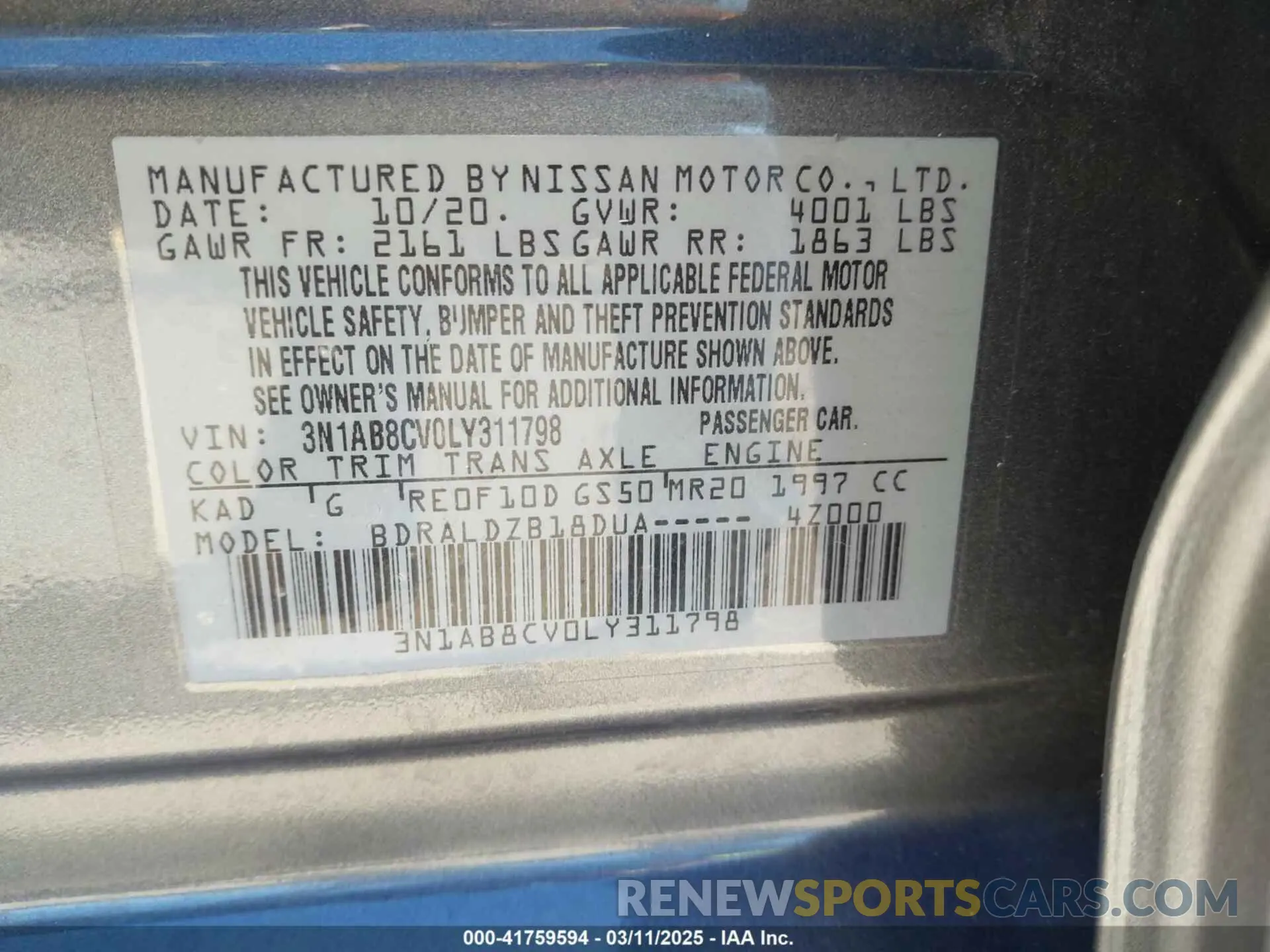 9 Photograph of a damaged car 3N1AB8CV0LY311798 NISSAN SENTRA 2020