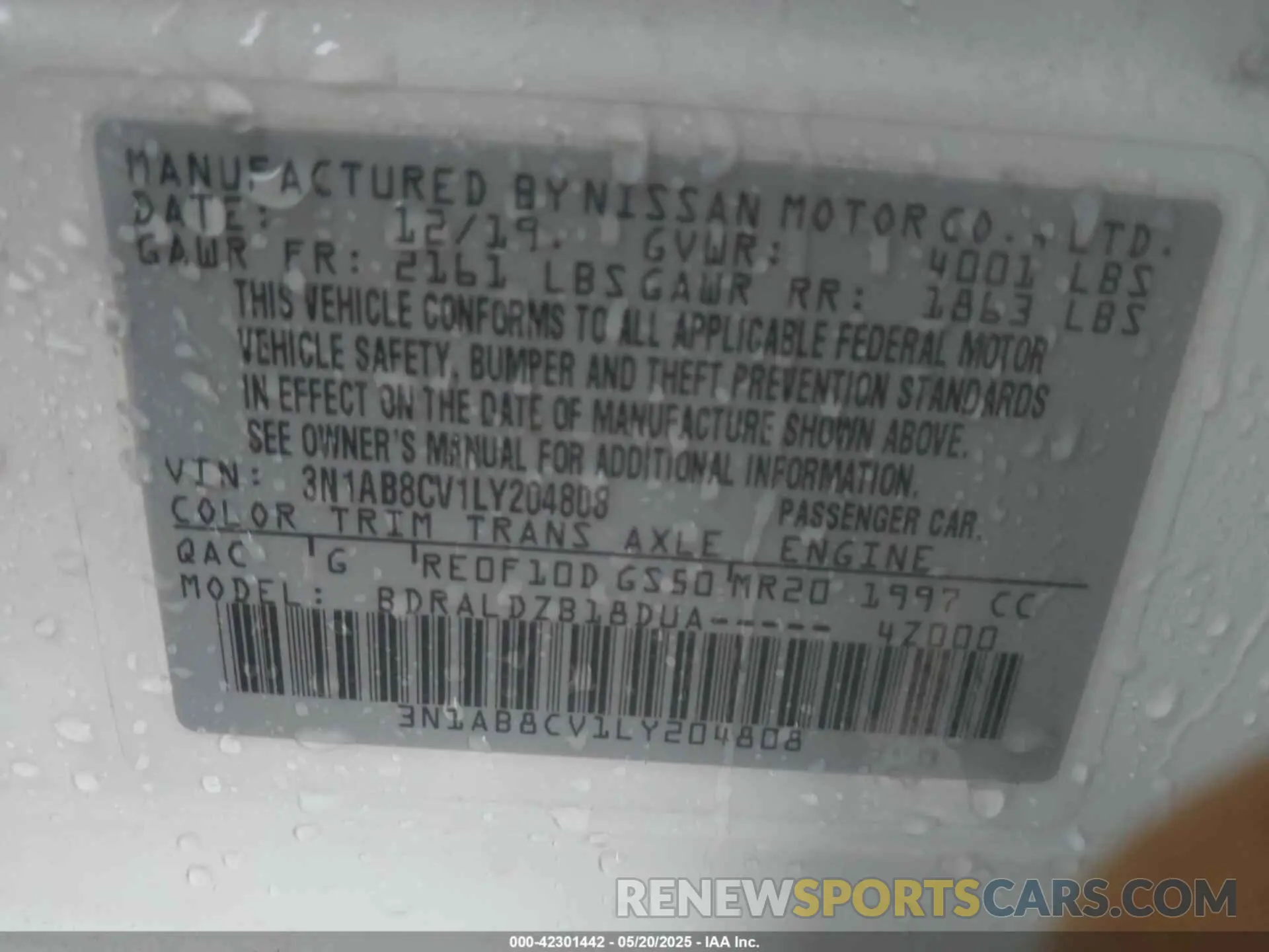 9 Photograph of a damaged car 3N1AB8CV1LY204808 NISSAN SENTRA 2020