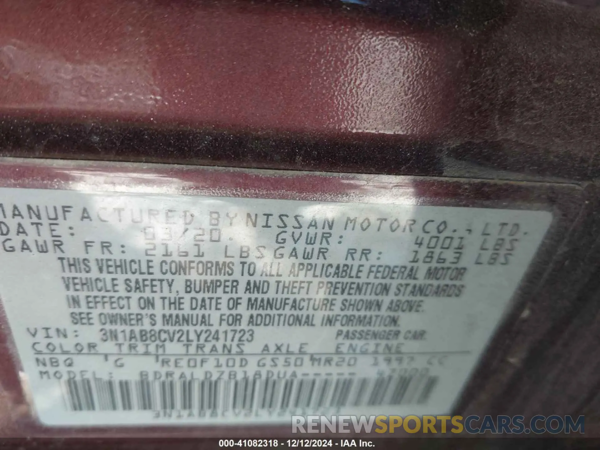 9 Photograph of a damaged car 3N1AB8CV2LY241723 NISSAN SENTRA 2020