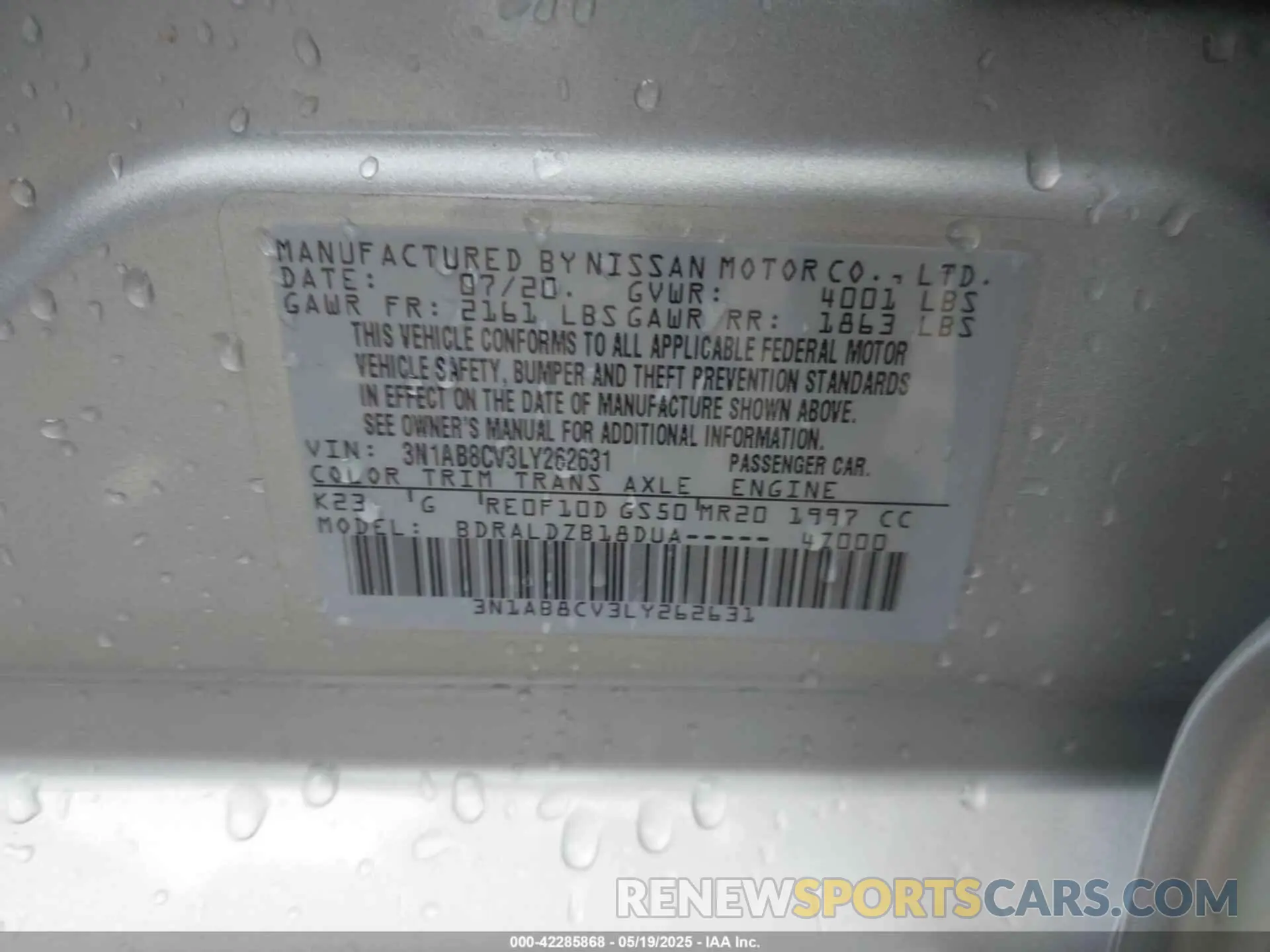 9 Photograph of a damaged car 3N1AB8CV3LY262631 NISSAN SENTRA 2020