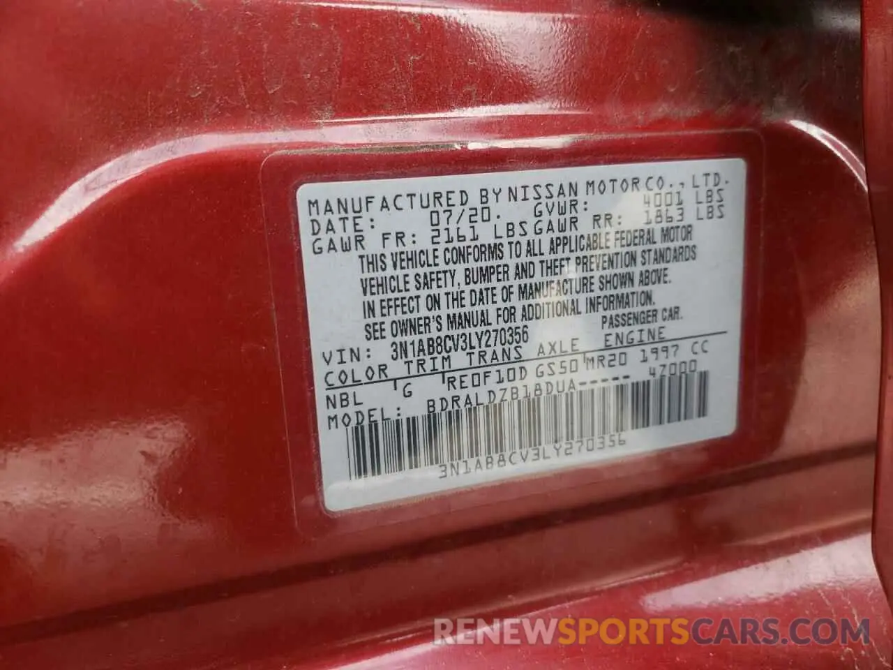 13 Photograph of a damaged car 3N1AB8CV3LY270356 NISSAN SENTRA 2020