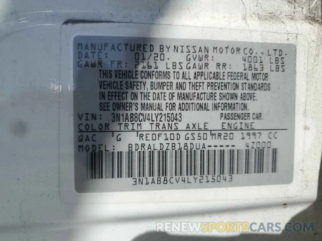 15 Фотография поврежденного автомобиля 3N1AB8CV4LY215043 NISSAN SENTRA 2020