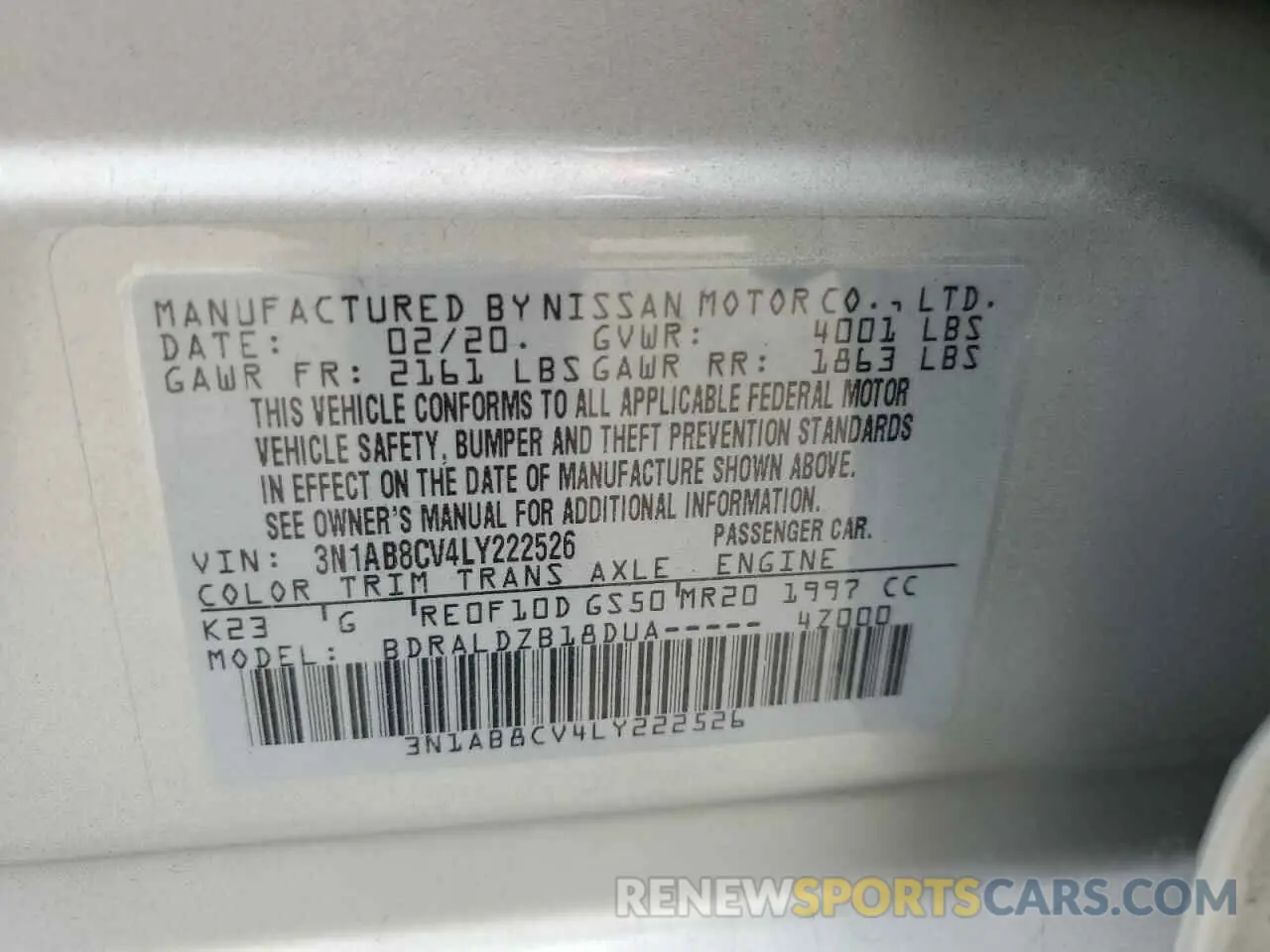 14 Photograph of a damaged car 3N1AB8CV4LY222526 NISSAN SENTRA 2020