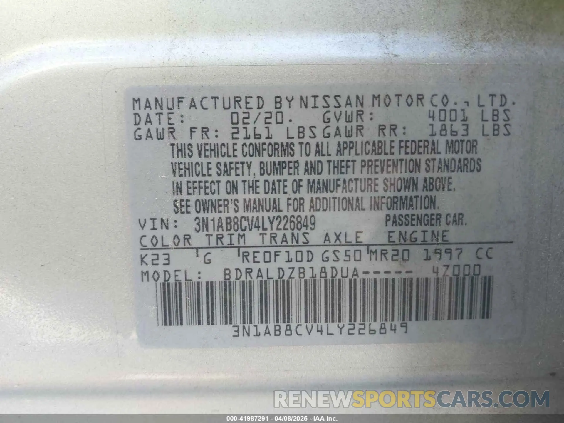 9 Photograph of a damaged car 3N1AB8CV4LY226849 NISSAN SENTRA 2020