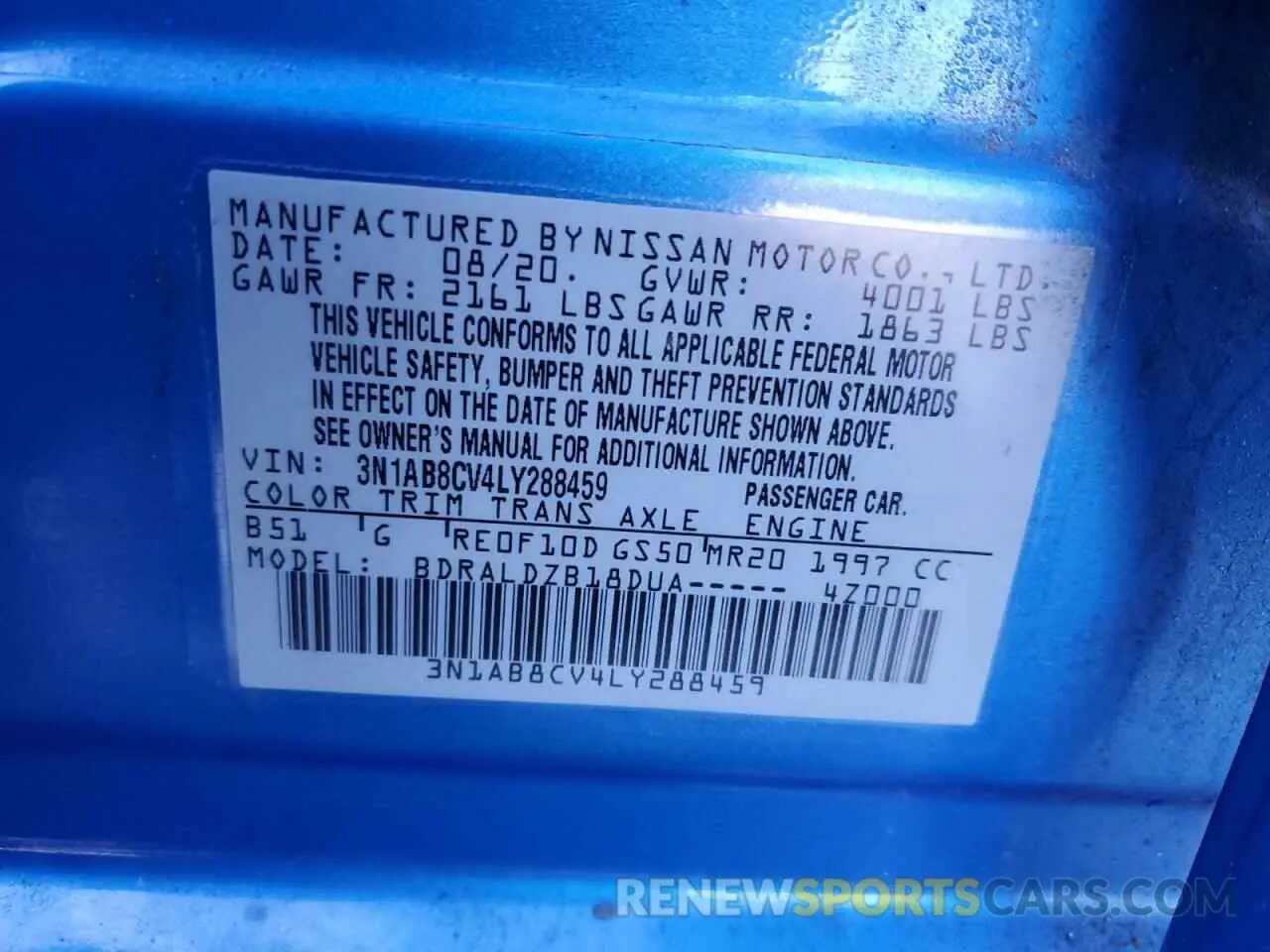 14 Фотография поврежденного автомобиля 3N1AB8CV4LY288459 NISSAN SENTRA 2020