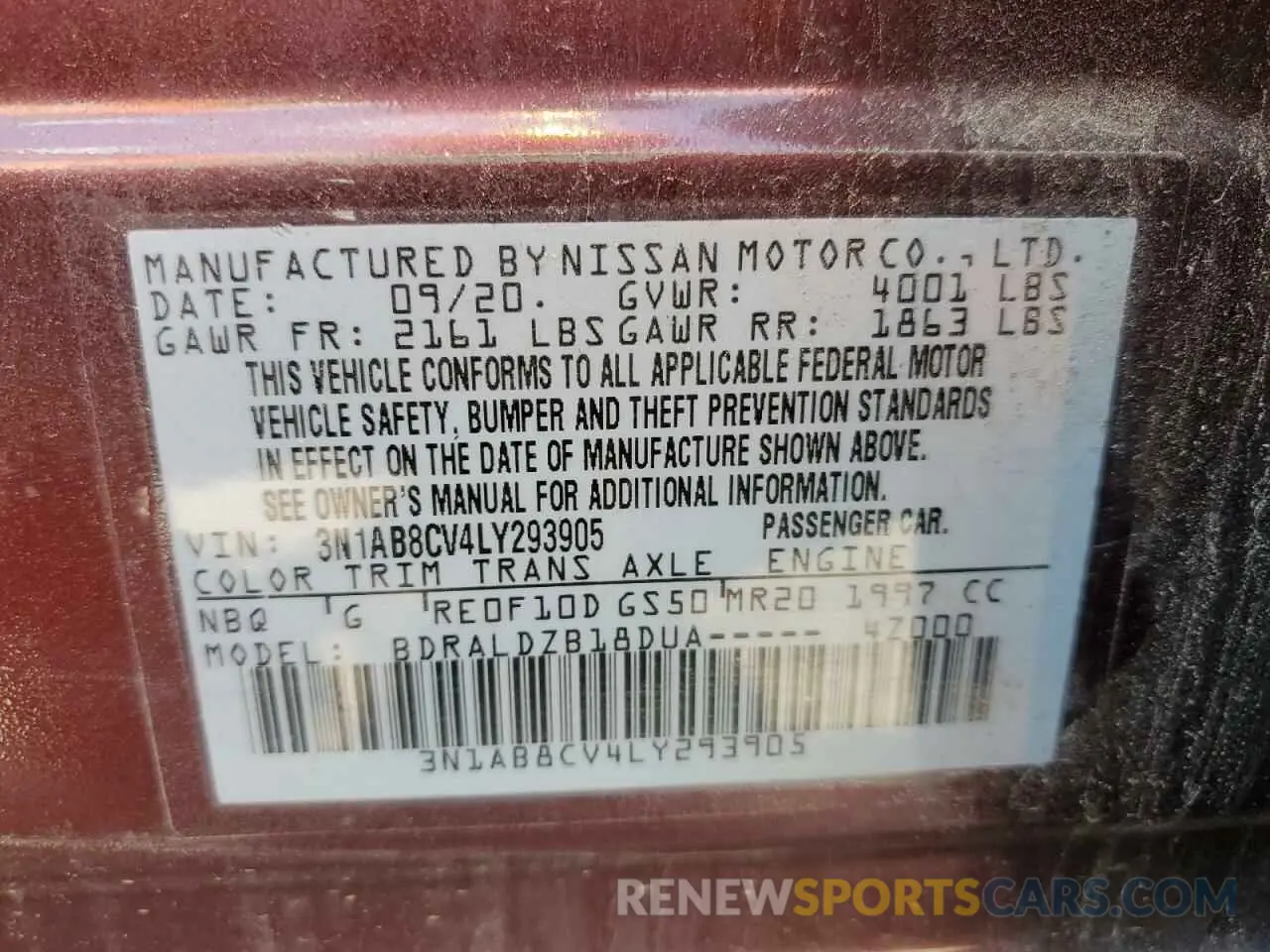 13 Фотография поврежденного автомобиля 3N1AB8CV4LY293905 NISSAN SENTRA 2020
