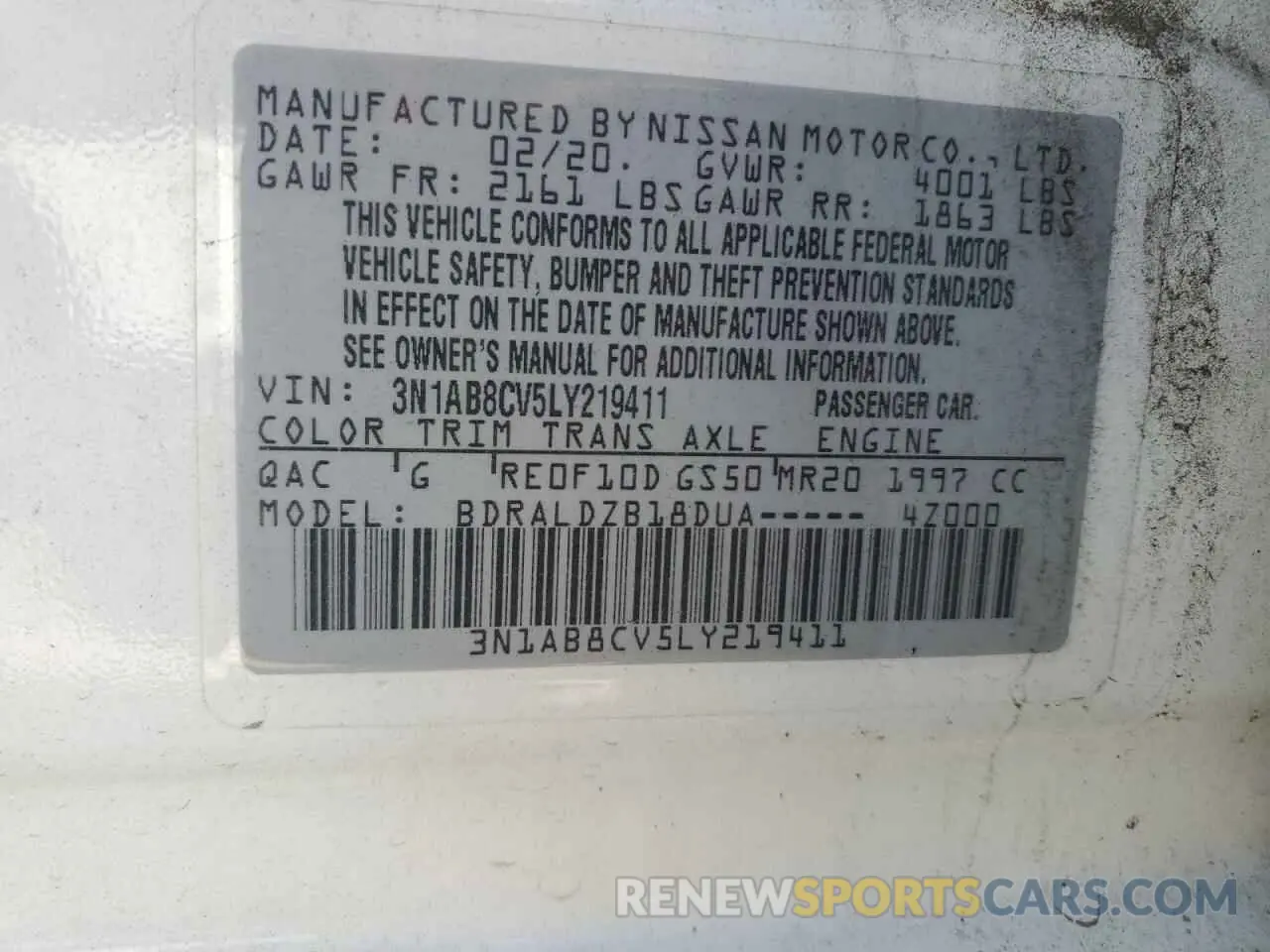 13 Photograph of a damaged car 3N1AB8CV5LY219411 NISSAN SENTRA 2020