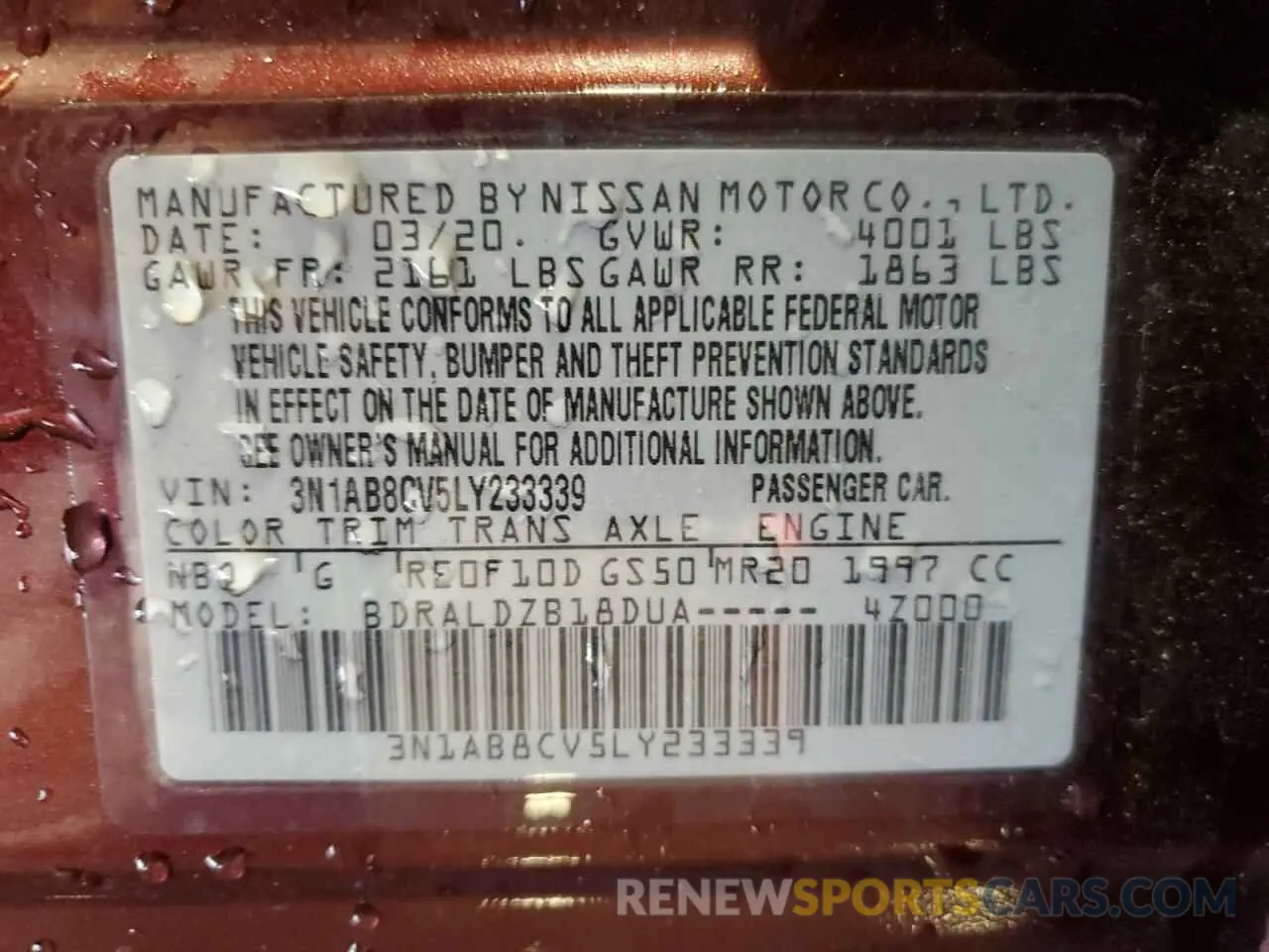 13 Photograph of a damaged car 3N1AB8CV5LY233339 NISSAN SENTRA 2020