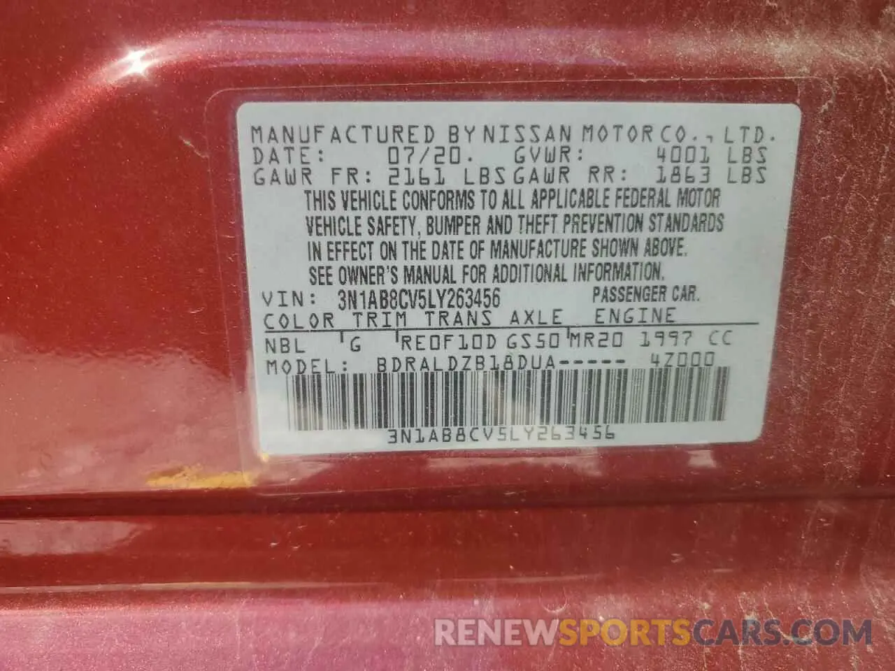 12 Photograph of a damaged car 3N1AB8CV5LY263456 NISSAN SENTRA 2020