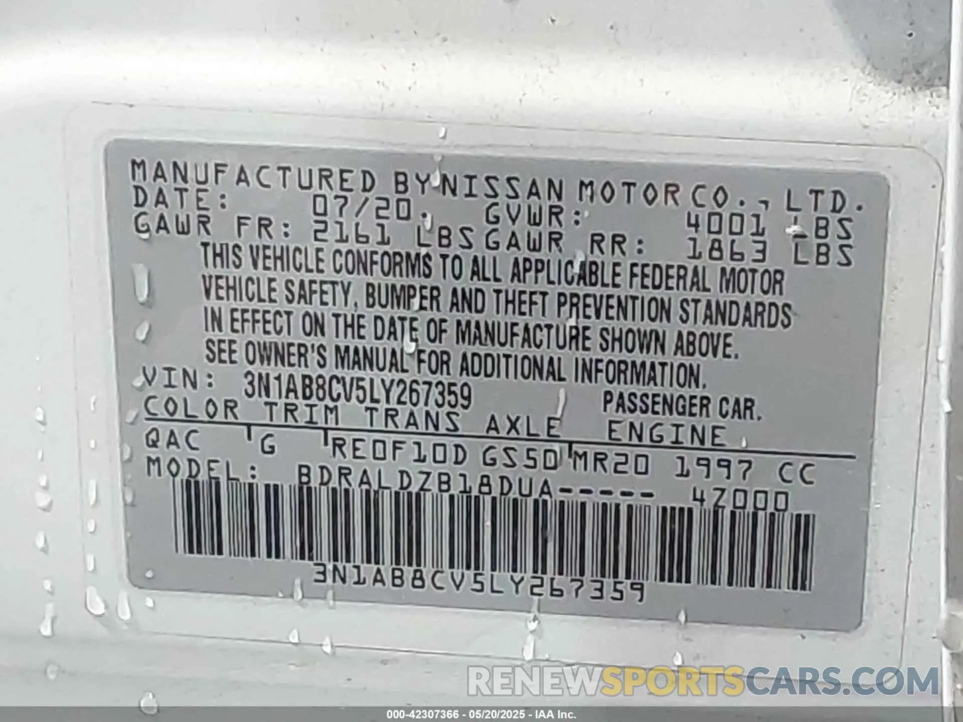 9 Photograph of a damaged car 3N1AB8CV5LY267359 NISSAN SENTRA 2020