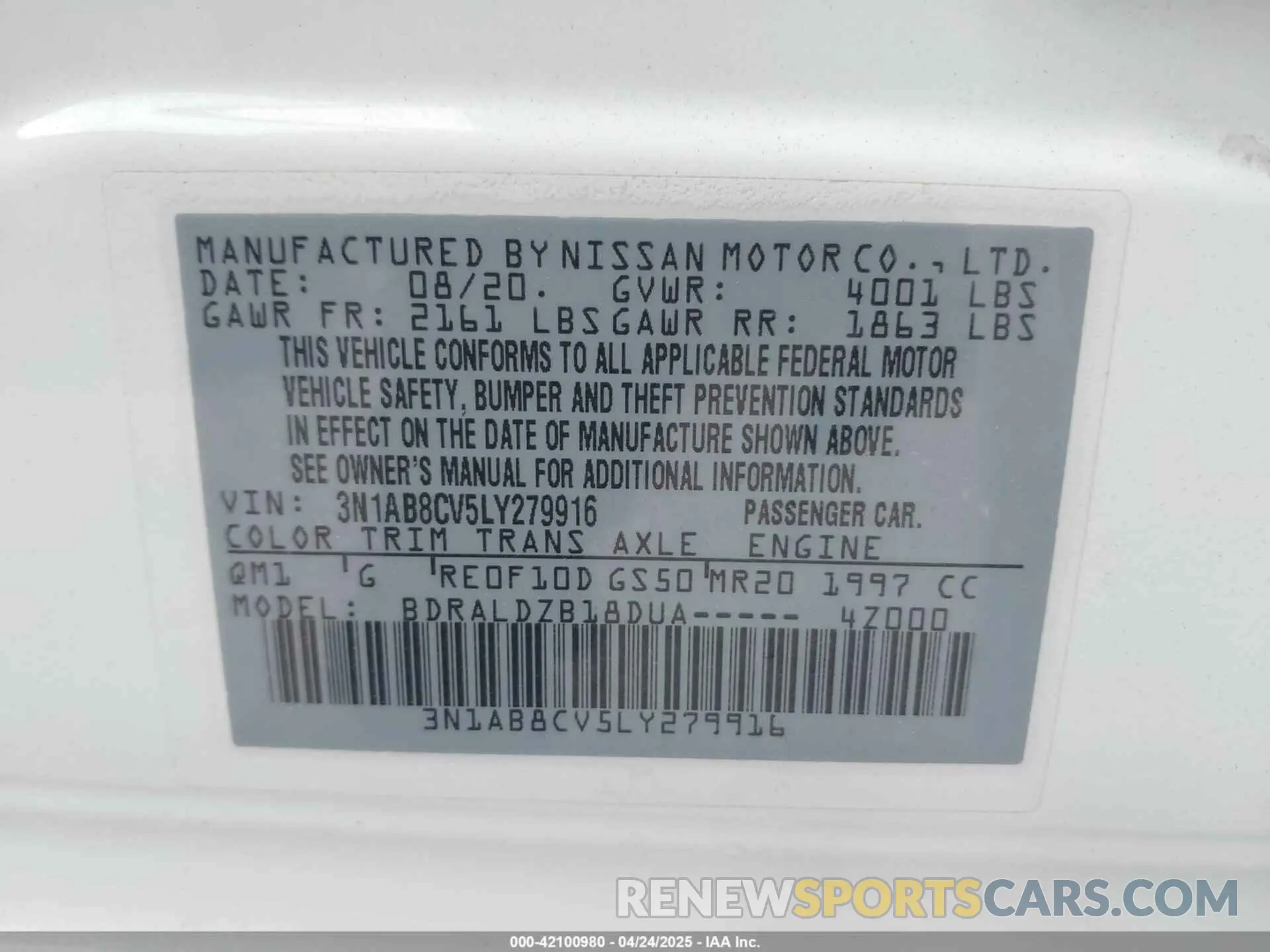 9 Photograph of a damaged car 3N1AB8CV5LY279916 NISSAN SENTRA 2020
