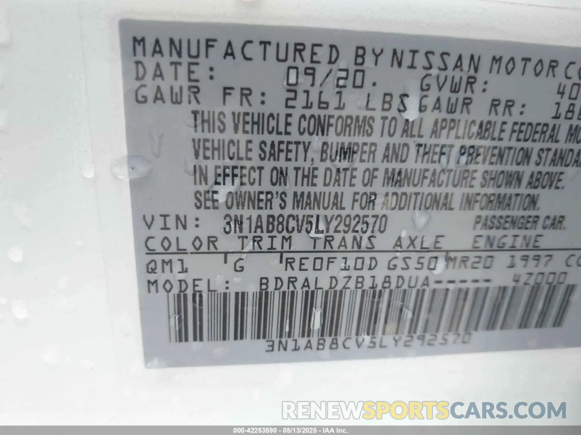 9 Photograph of a damaged car 3N1AB8CV5LY292570 NISSAN SENTRA 2020