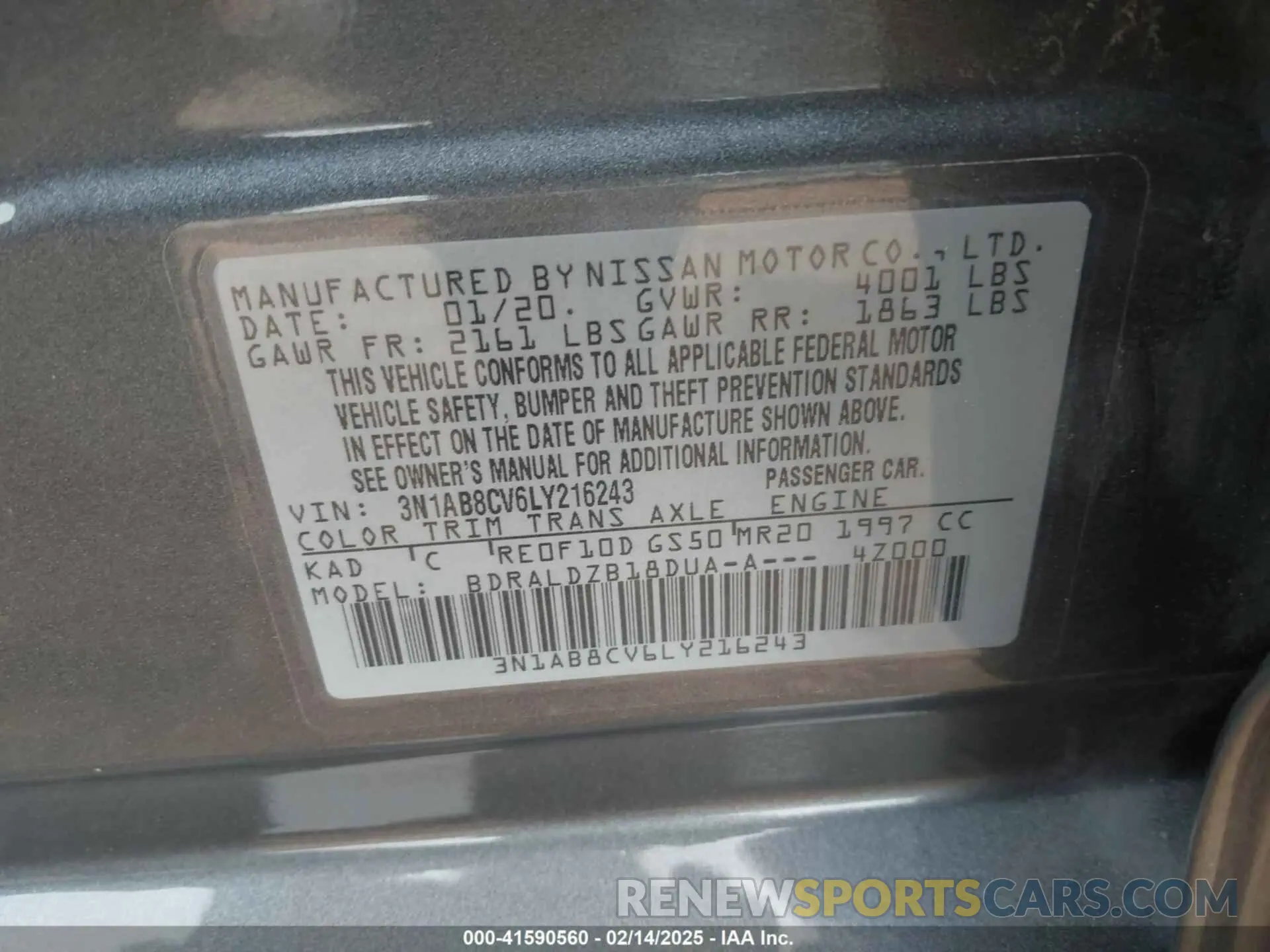 9 Photograph of a damaged car 3N1AB8CV6LY216243 NISSAN SENTRA 2020