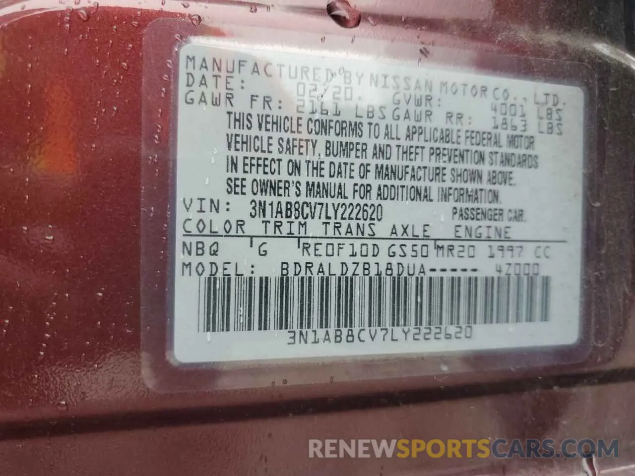 12 Фотография поврежденного автомобиля 3N1AB8CV7LY222620 NISSAN SENTRA 2020
