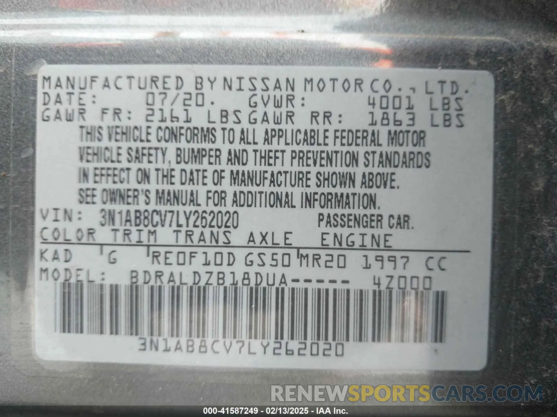 9 Фотография поврежденного автомобиля 3N1AB8CV7LY262020 NISSAN SENTRA 2020
