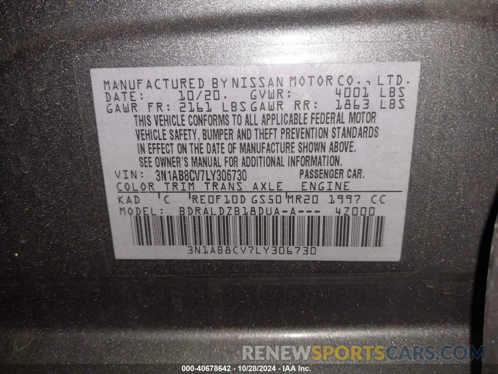 9 Photograph of a damaged car 3N1AB8CV7LY306730 NISSAN SENTRA 2020