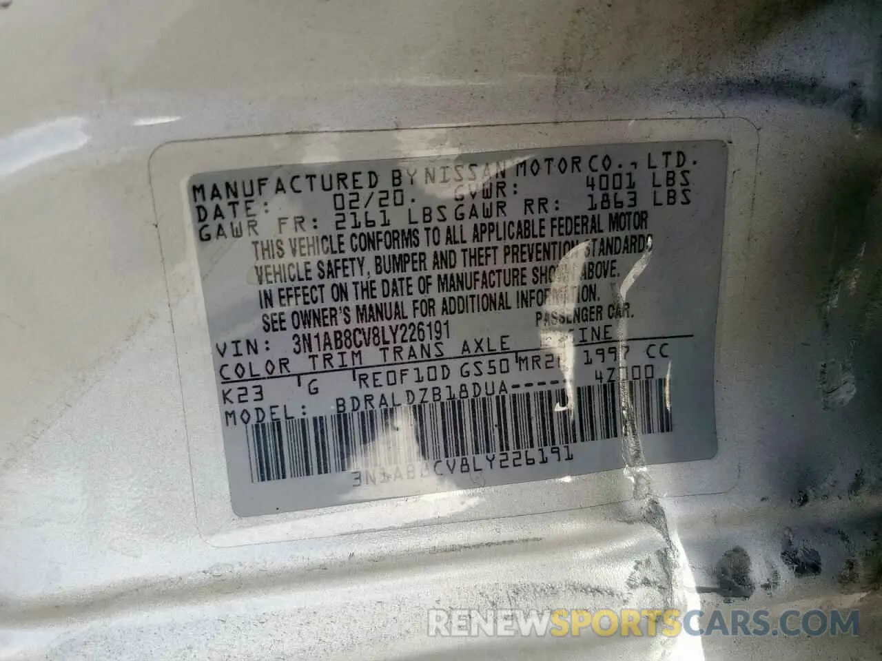 13 Photograph of a damaged car 3N1AB8CV8LY226191 NISSAN SENTRA 2020