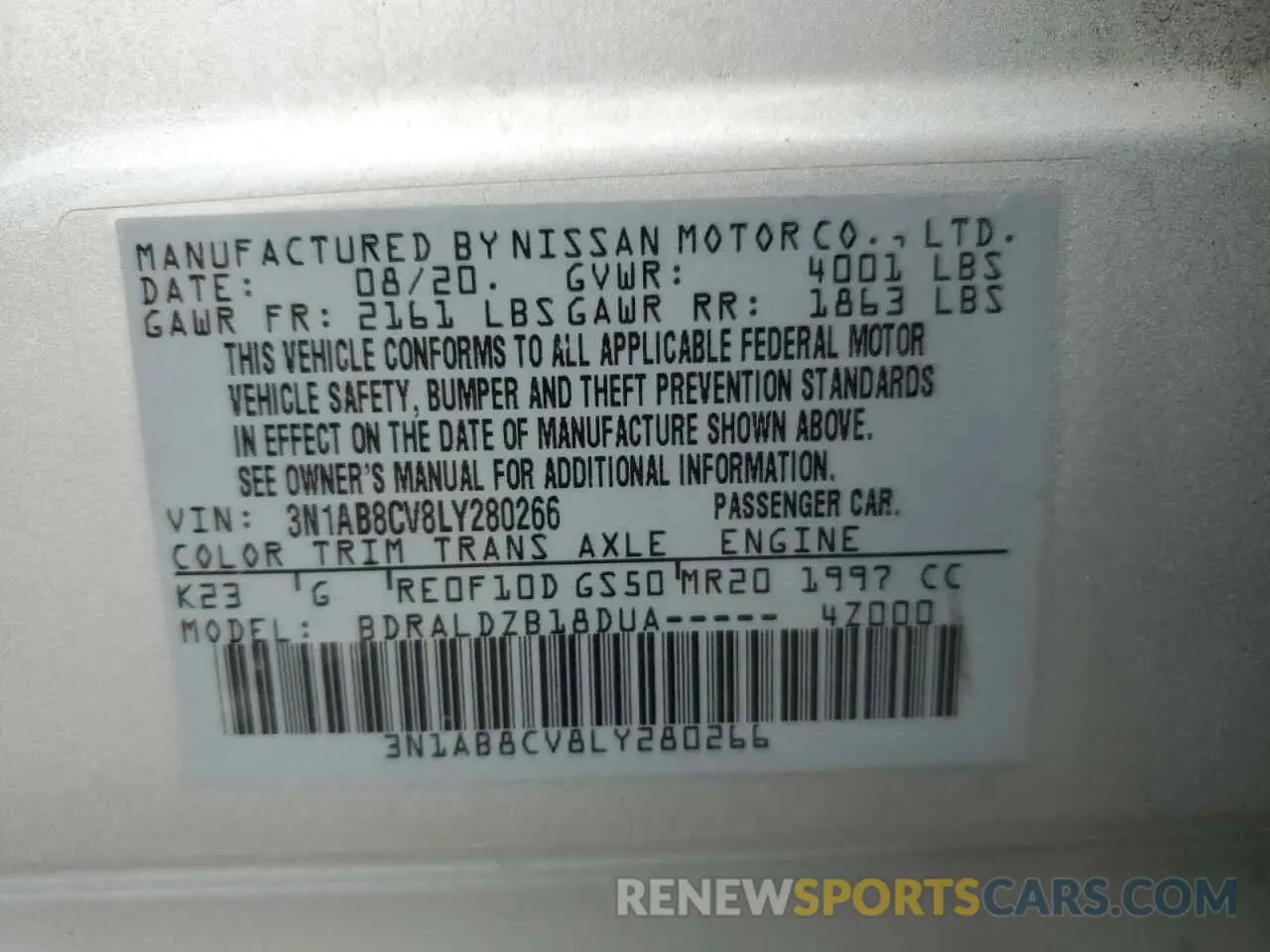 12 Photograph of a damaged car 3N1AB8CV8LY280266 NISSAN SENTRA 2020