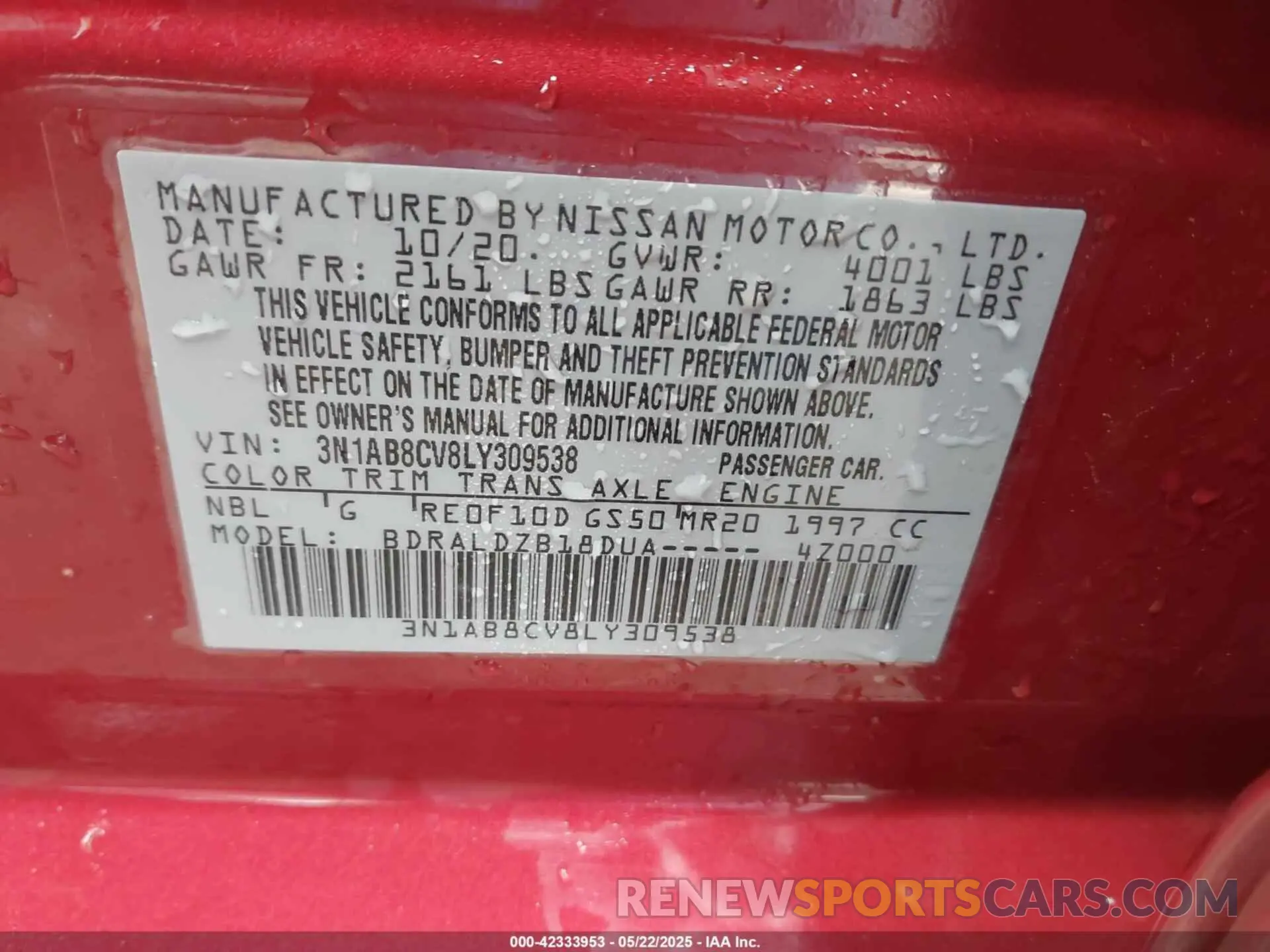 9 Photograph of a damaged car 3N1AB8CV8LY309538 NISSAN SENTRA 2020