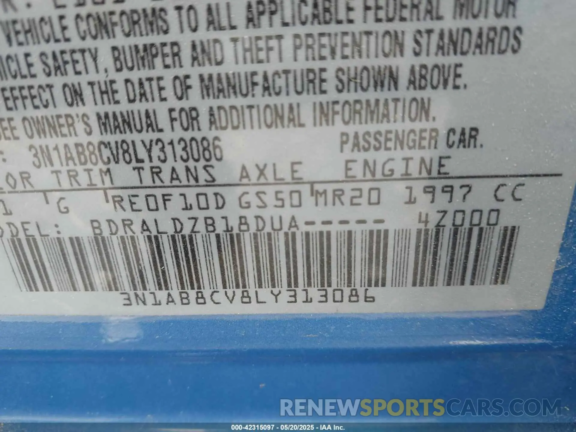 9 Фотография поврежденного автомобиля 3N1AB8CV8LY313086 NISSAN SENTRA 2020