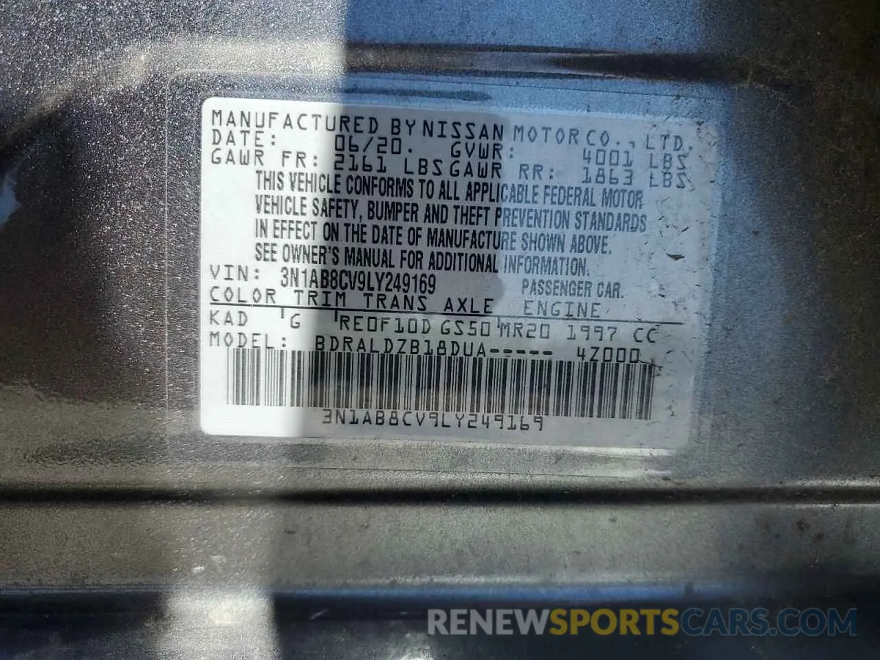 14 Photograph of a damaged car 3N1AB8CV9LY249169 NISSAN SENTRA 2020