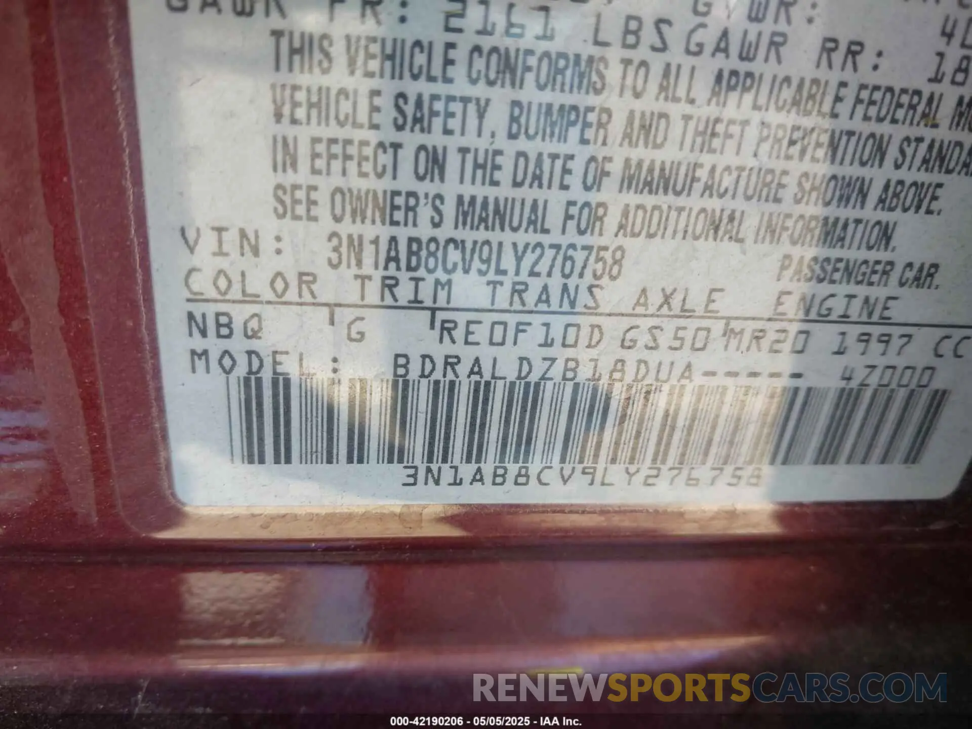 9 Photograph of a damaged car 3N1AB8CV9LY276758 NISSAN SENTRA 2020