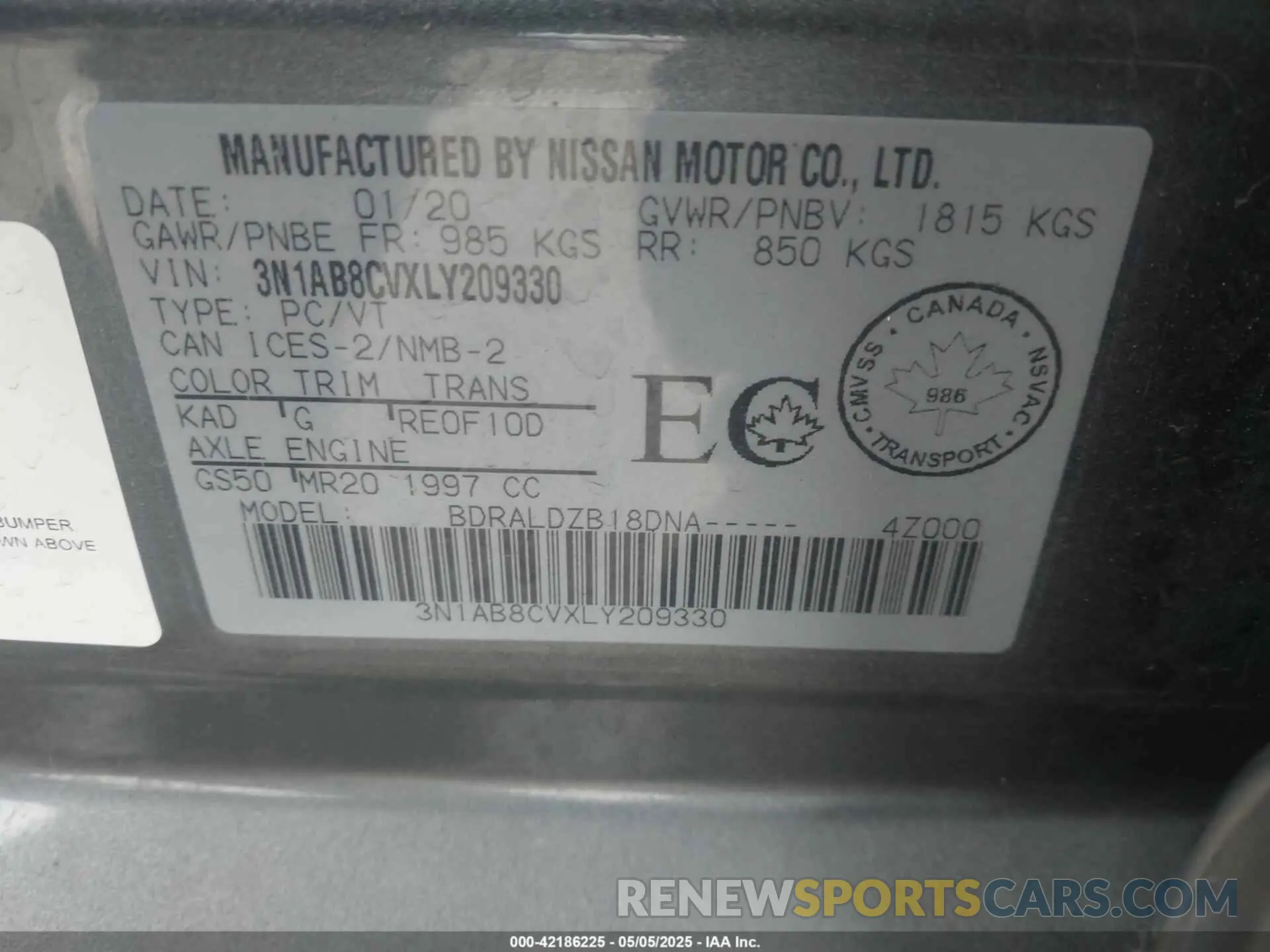9 Фотография поврежденного автомобиля 3N1AB8CVXLY209330 NISSAN SENTRA 2020