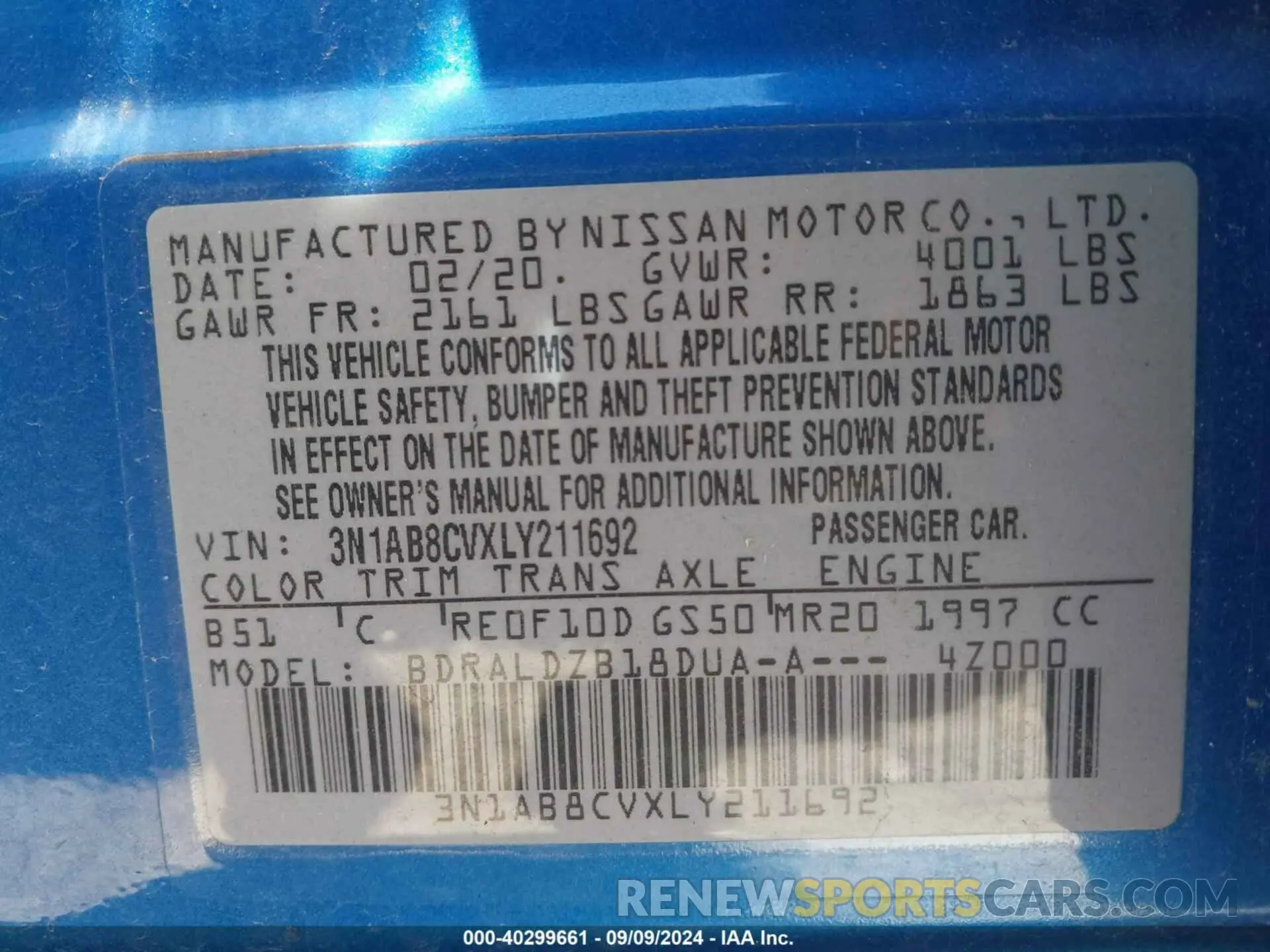 9 Photograph of a damaged car 3N1AB8CVXLY211692 NISSAN SENTRA 2020