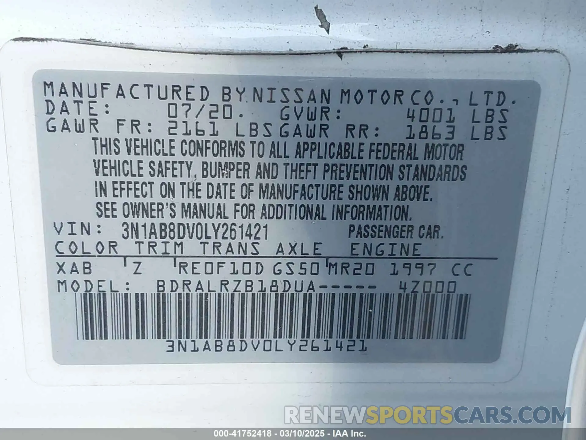 9 Photograph of a damaged car 3N1AB8DV0LY261421 NISSAN SENTRA 2020