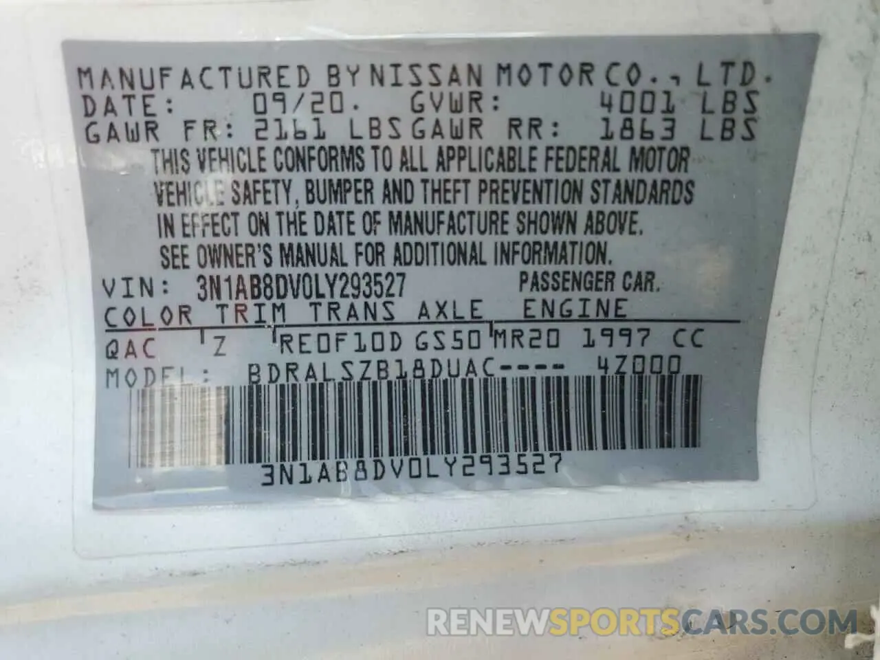 12 Photograph of a damaged car 3N1AB8DV0LY293527 NISSAN SENTRA 2020