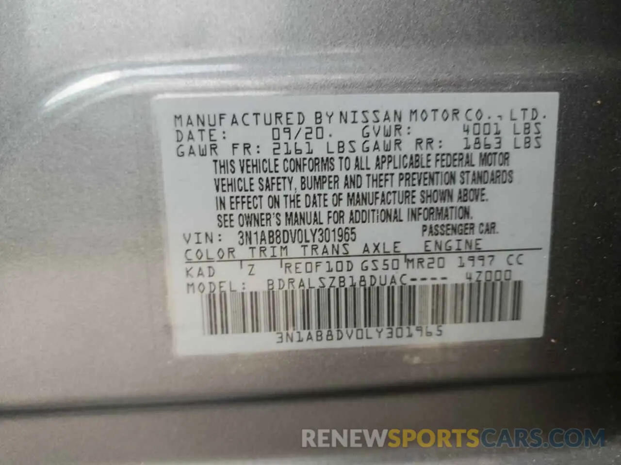 13 Photograph of a damaged car 3N1AB8DV0LY301965 NISSAN SENTRA 2020