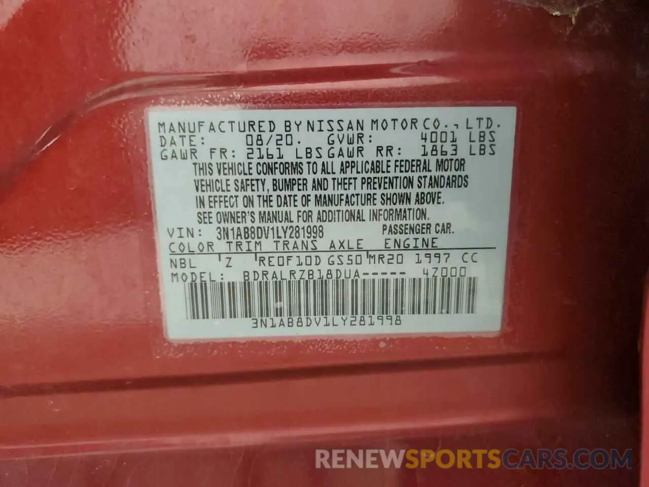 12 Фотография поврежденного автомобиля 3N1AB8DV1LY281998 NISSAN SENTRA 2020