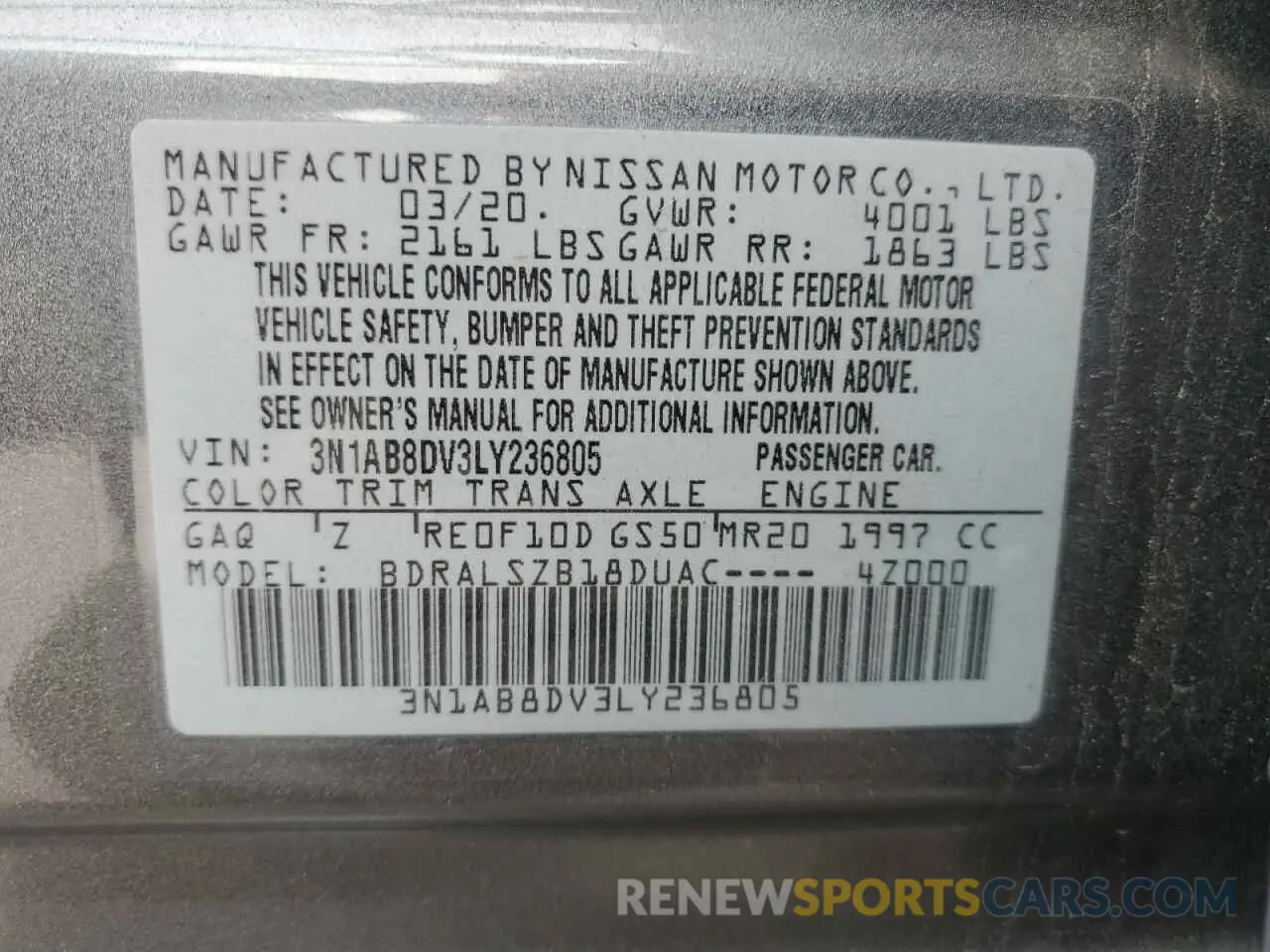 12 Photograph of a damaged car 3N1AB8DV3LY236805 NISSAN SENTRA 2020