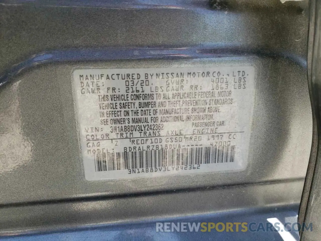 12 Фотография поврежденного автомобиля 3N1AB8DV3LY242362 NISSAN SENTRA 2020