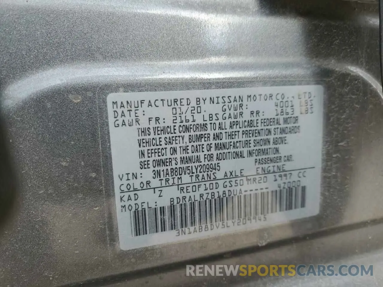 13 Фотография поврежденного автомобиля 3N1AB8DV5LY209945 NISSAN SENTRA 2020
