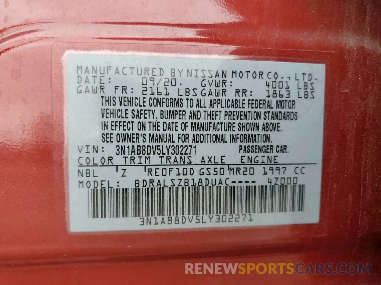 13 Фотография поврежденного автомобиля 3N1AB8DV5LY302271 NISSAN SENTRA 2020
