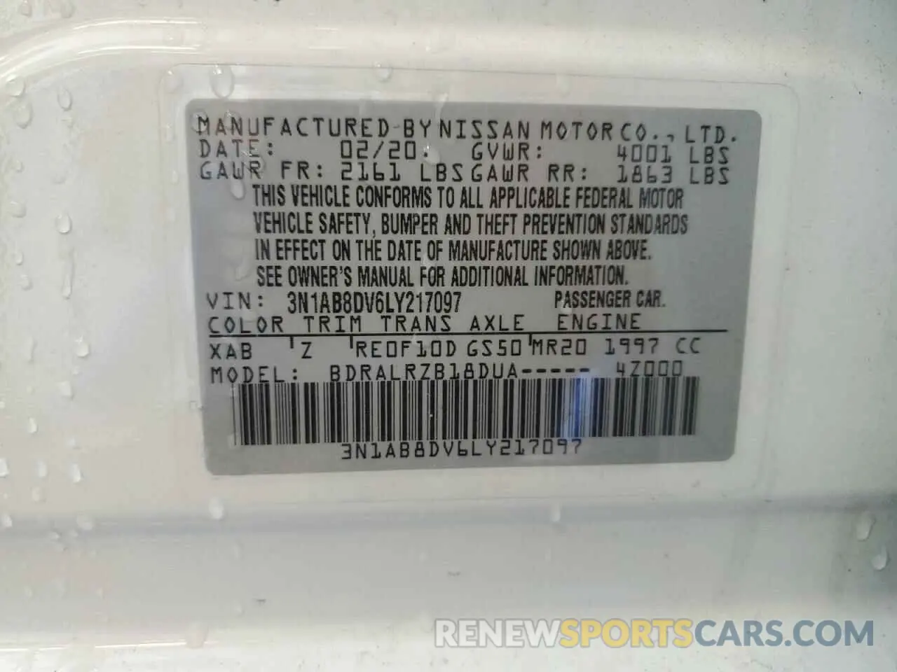 14 Фотография поврежденного автомобиля 3N1AB8DV6LY217097 NISSAN SENTRA 2020