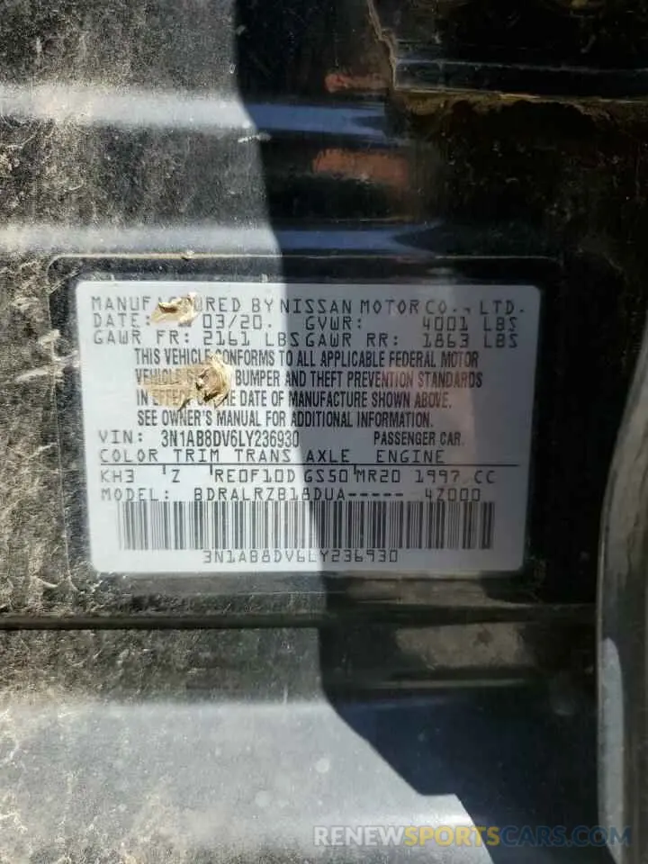 12 Photograph of a damaged car 3N1AB8DV6LY236930 NISSAN SENTRA 2020