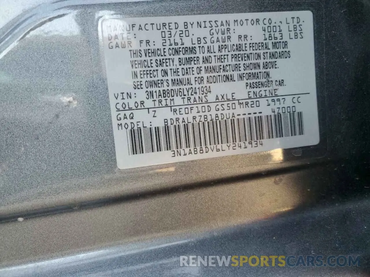 12 Фотография поврежденного автомобиля 3N1AB8DV6LY241934 NISSAN SENTRA 2020