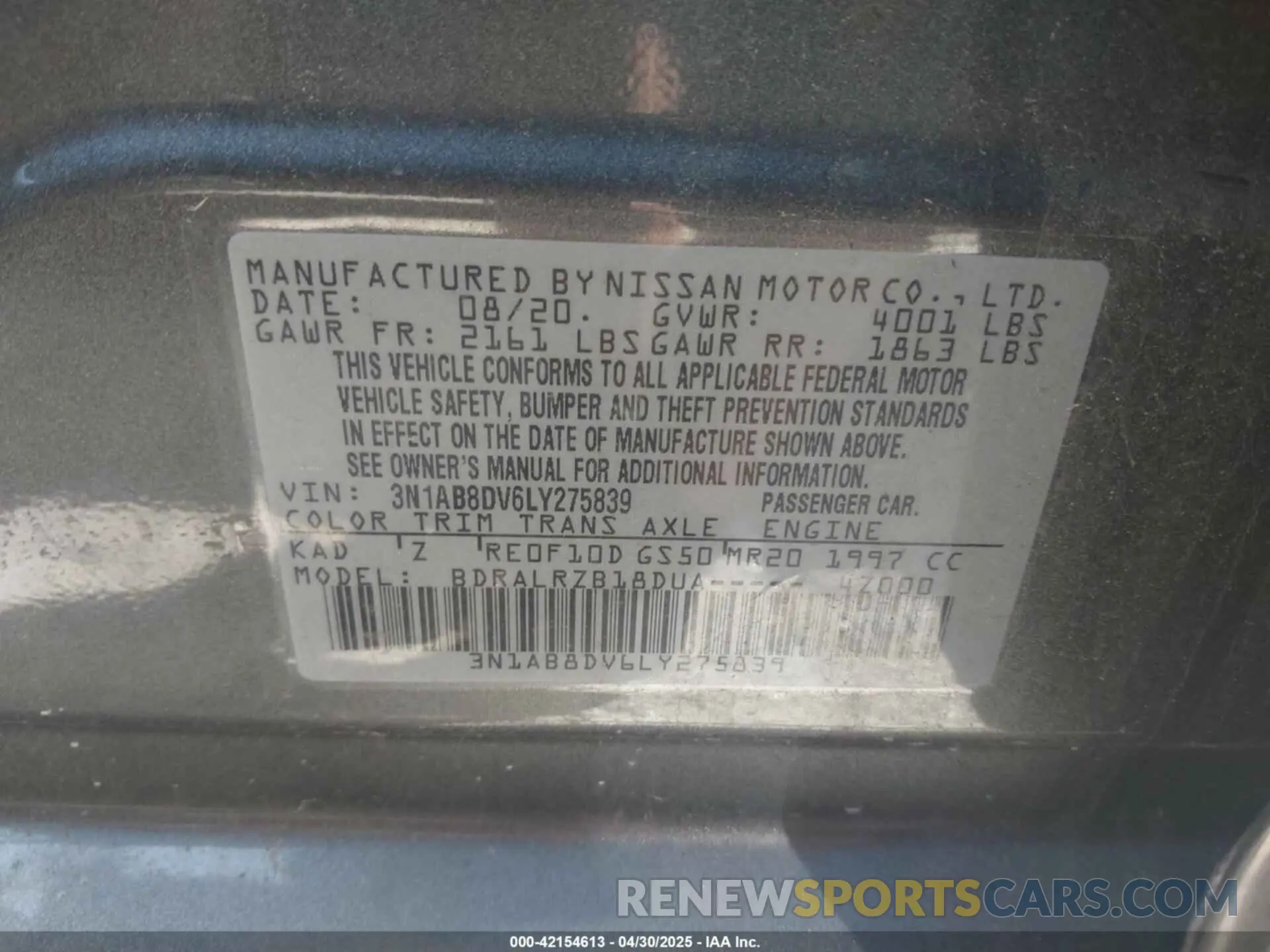 9 Photograph of a damaged car 3N1AB8DV6LY275839 NISSAN SENTRA 2020