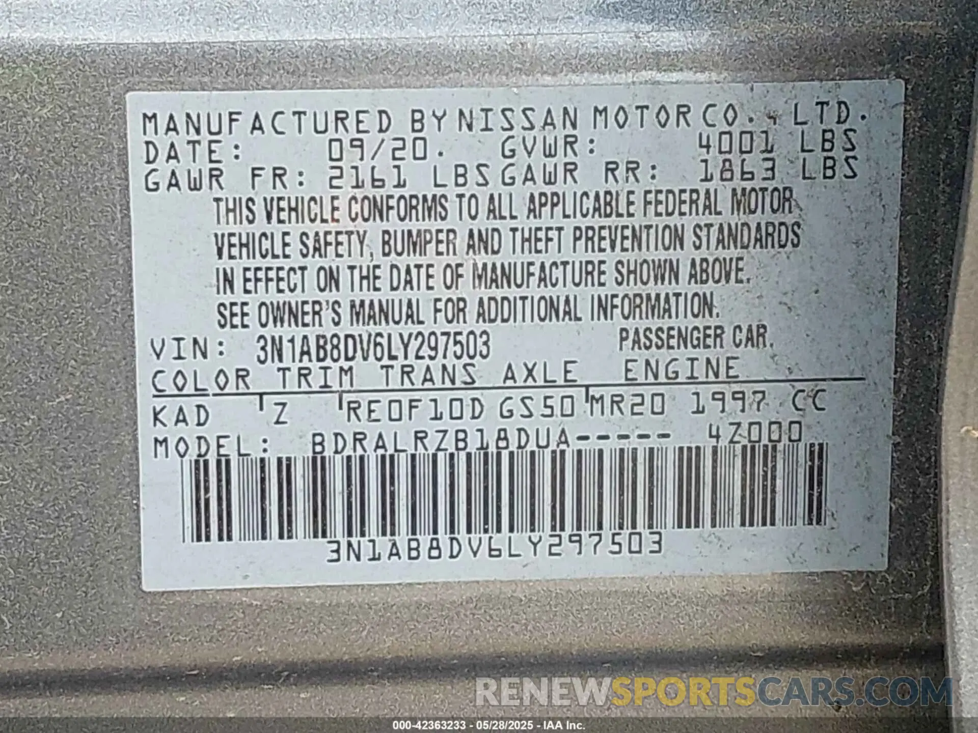 9 Фотография поврежденного автомобиля 3N1AB8DV6LY297503 NISSAN SENTRA 2020