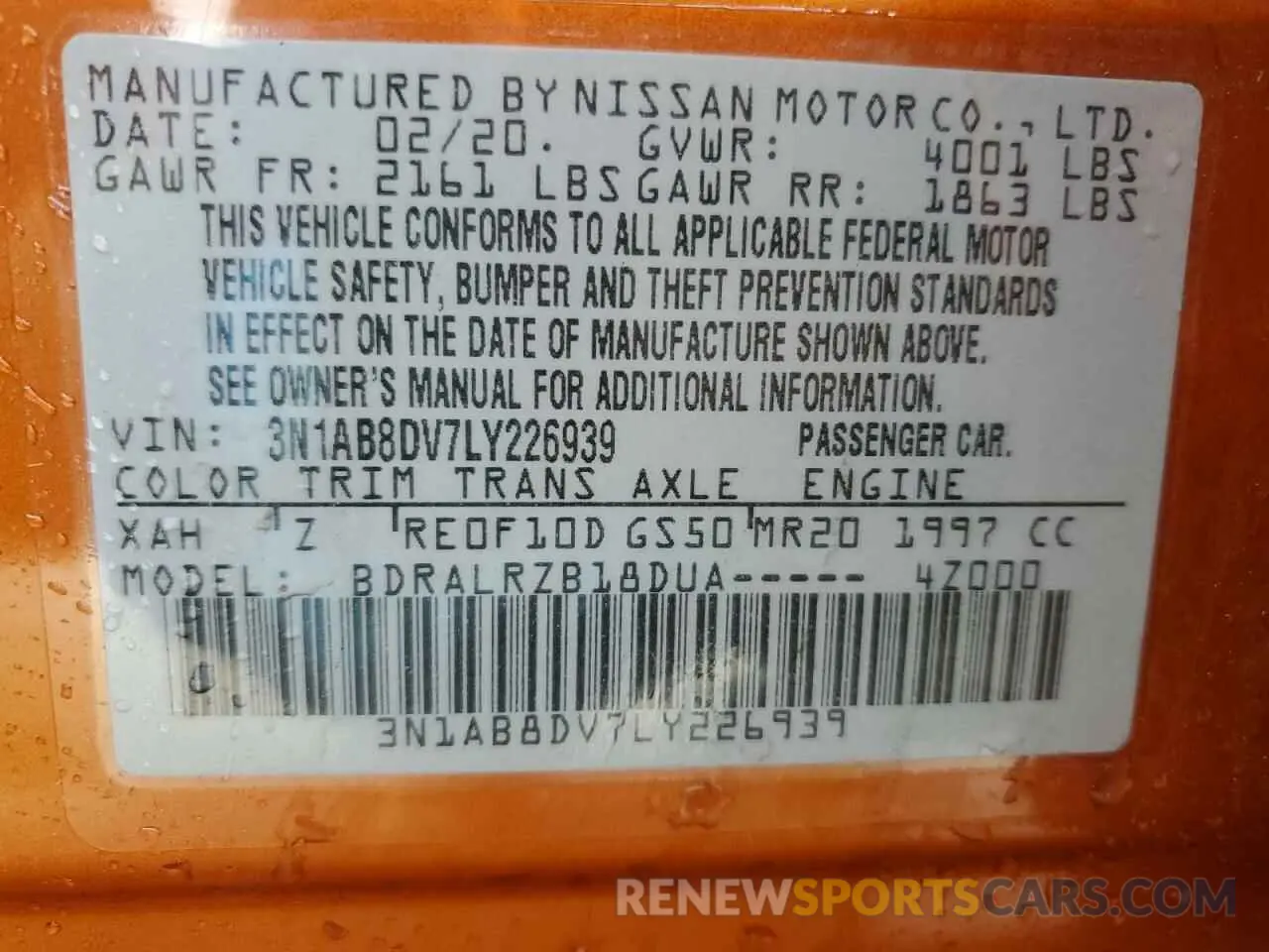 13 Фотография поврежденного автомобиля 3N1AB8DV7LY226939 NISSAN SENTRA 2020