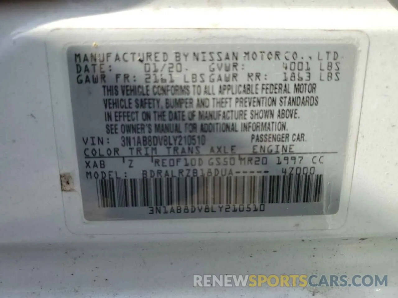 13 Photograph of a damaged car 3N1AB8DV8LY210510 NISSAN SENTRA 2020