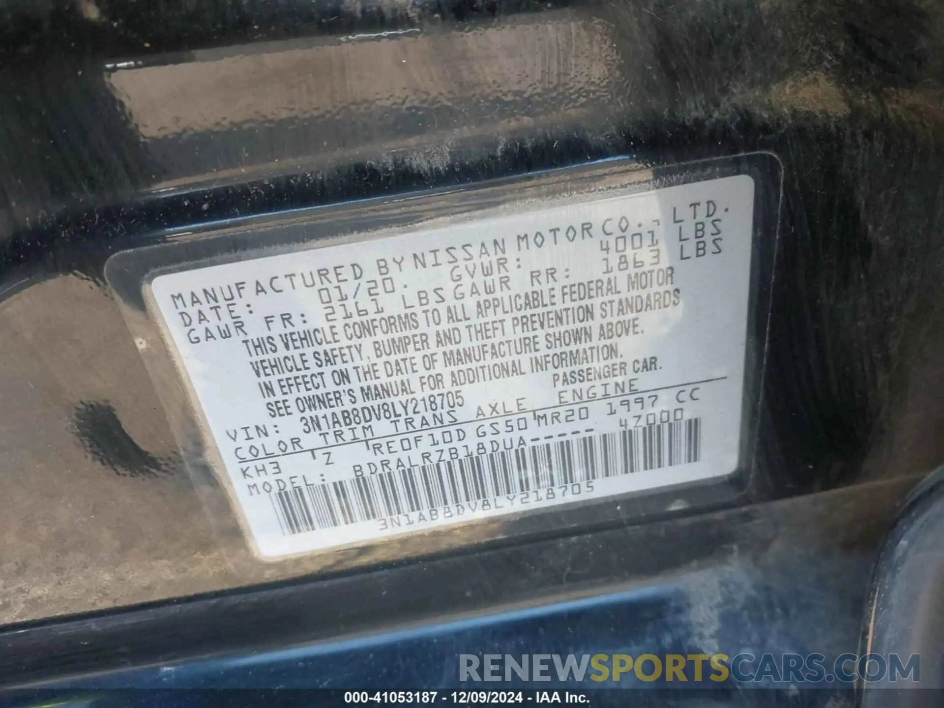 9 Photograph of a damaged car 3N1AB8DV8LY218705 NISSAN SENTRA 2020