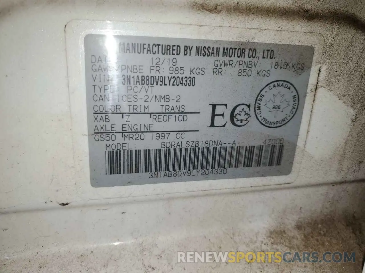 13 Фотография поврежденного автомобиля 3N1AB8DV9LY204330 NISSAN SENTRA 2020