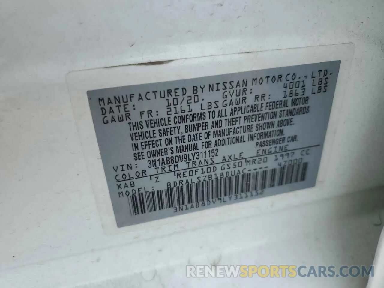 12 Photograph of a damaged car 3N1AB8DV9LY311152 NISSAN SENTRA 2020