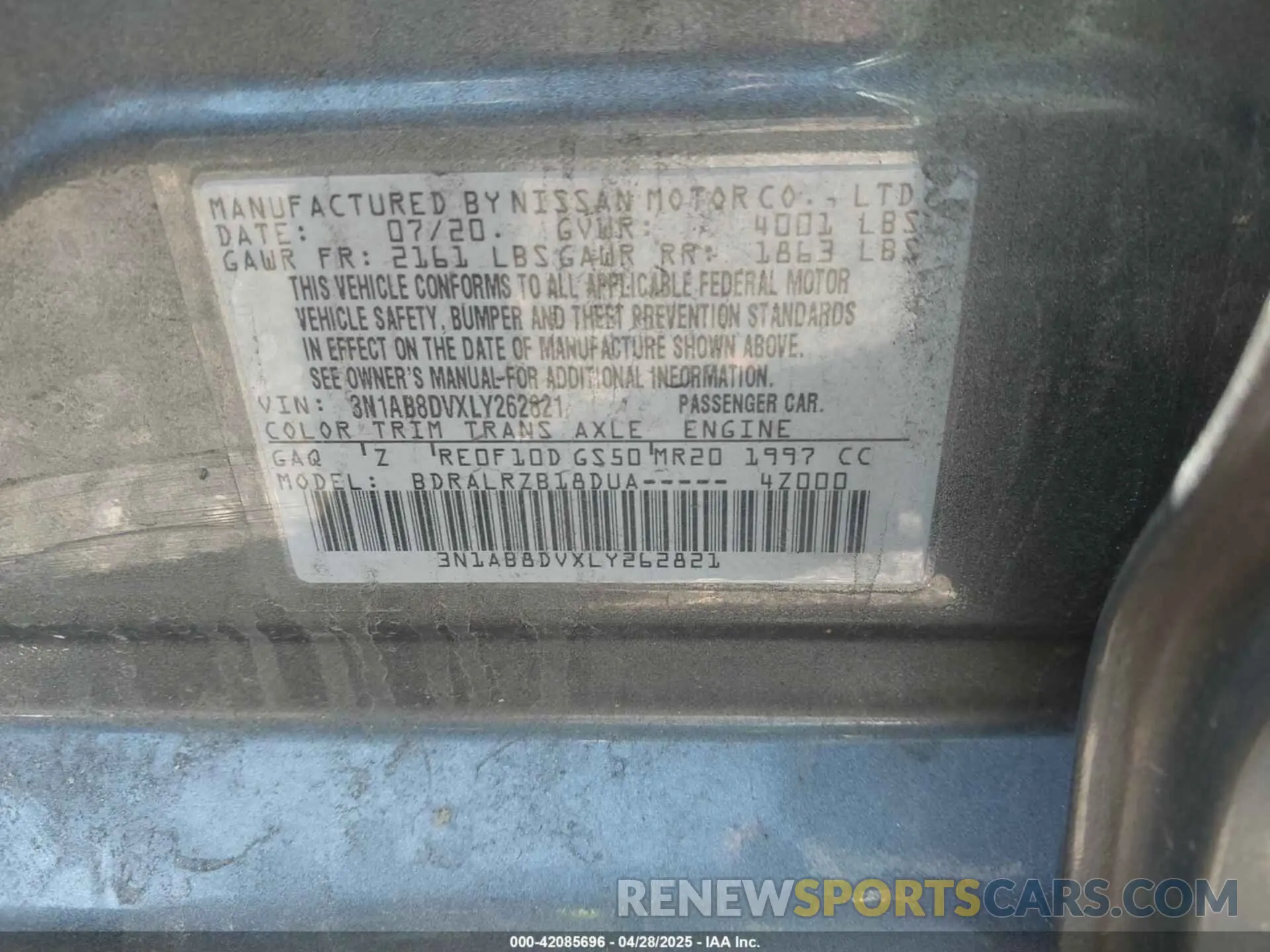 9 Фотография поврежденного автомобиля 3N1AB8DVXLY262821 NISSAN SENTRA 2020