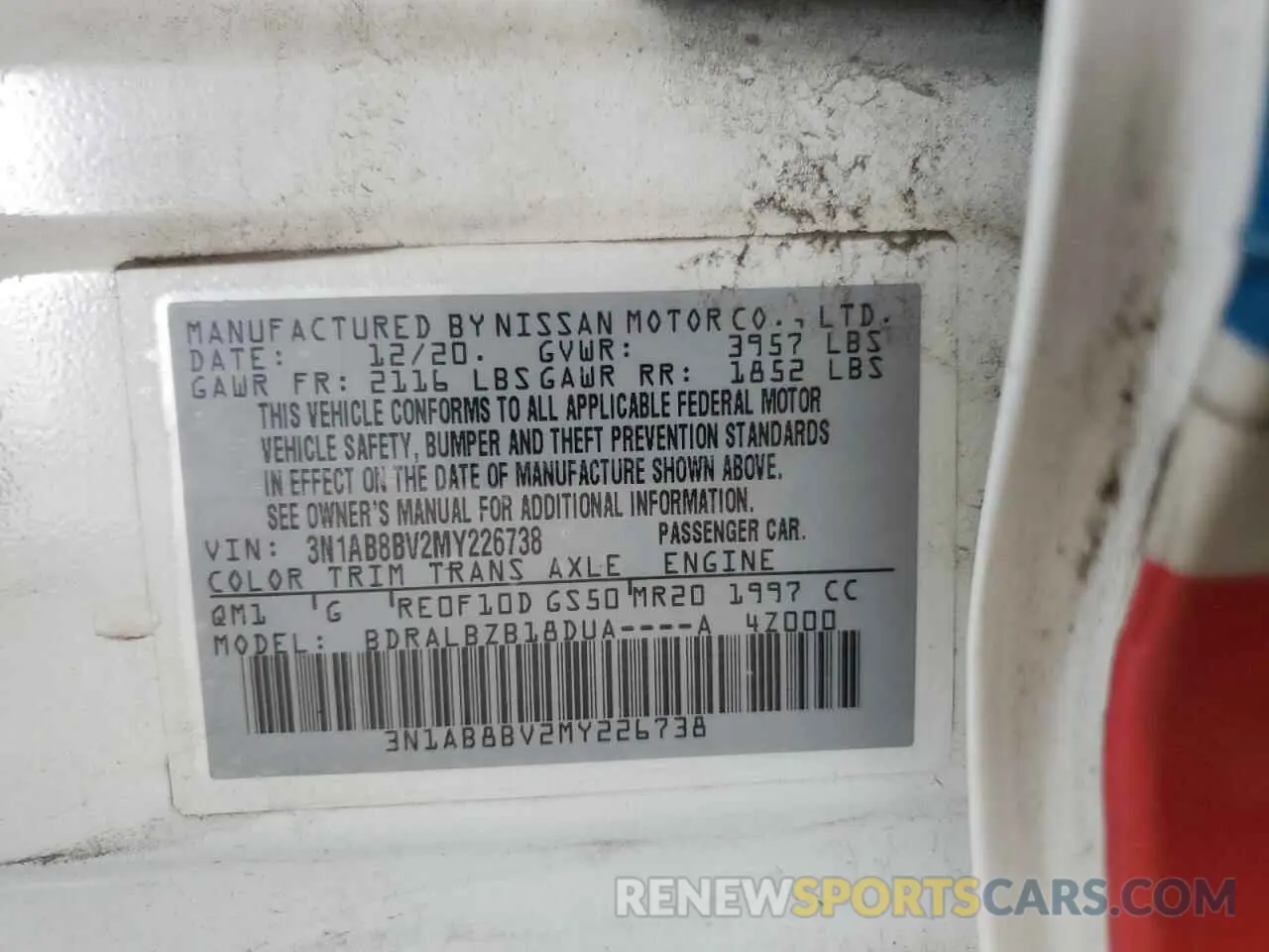 12 Фотография поврежденного автомобиля 3N1AB8BV2MY226738 NISSAN SENTRA 2021